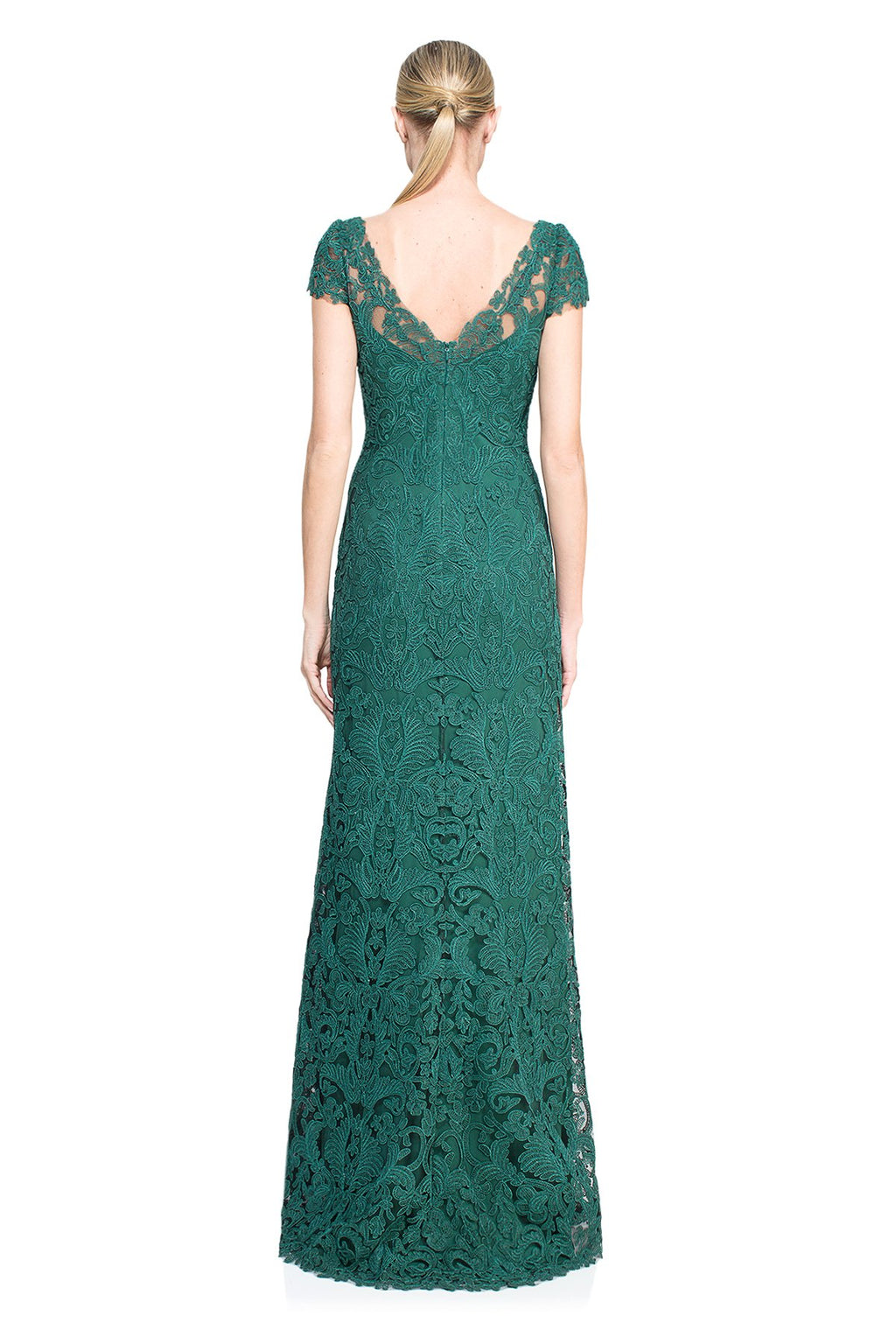Corded Embroidery on Tulle Cap Sleeve Gown