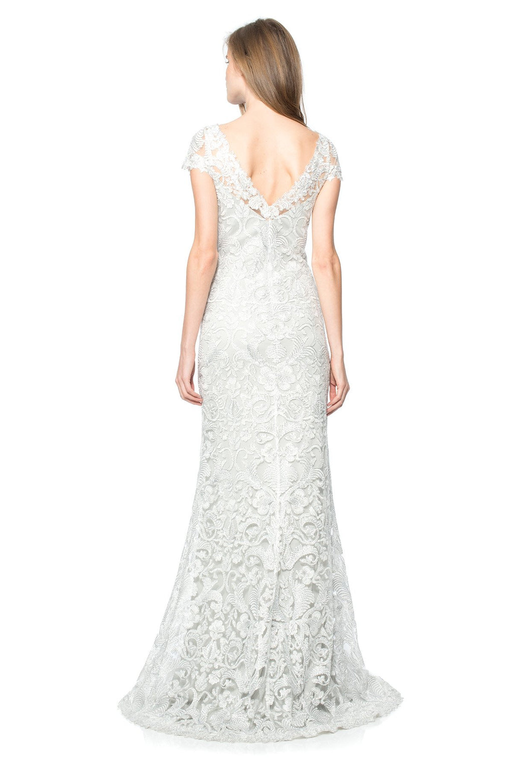 Corded Embroidery on Tulle Cap Sleeve Gown