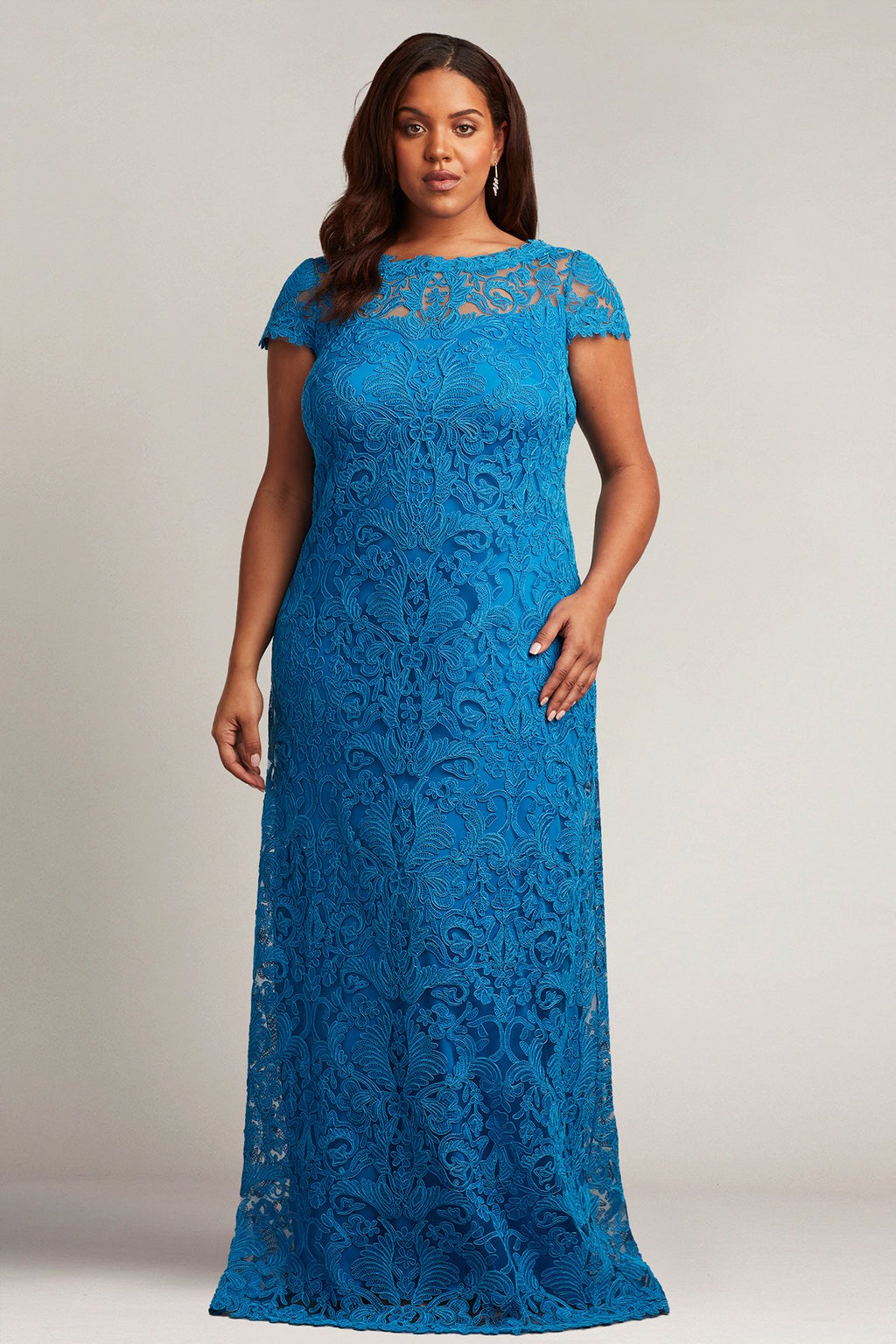 Corded Embroidery on Tulle Cap Sleeve Gown - PLUS SIZE
