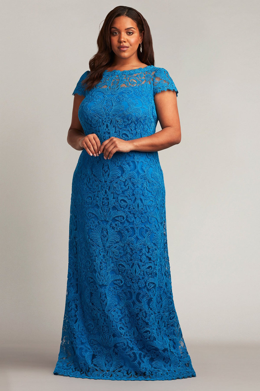 Corded Embroidery on Tulle Cap Sleeve Gown - PLUS SIZE