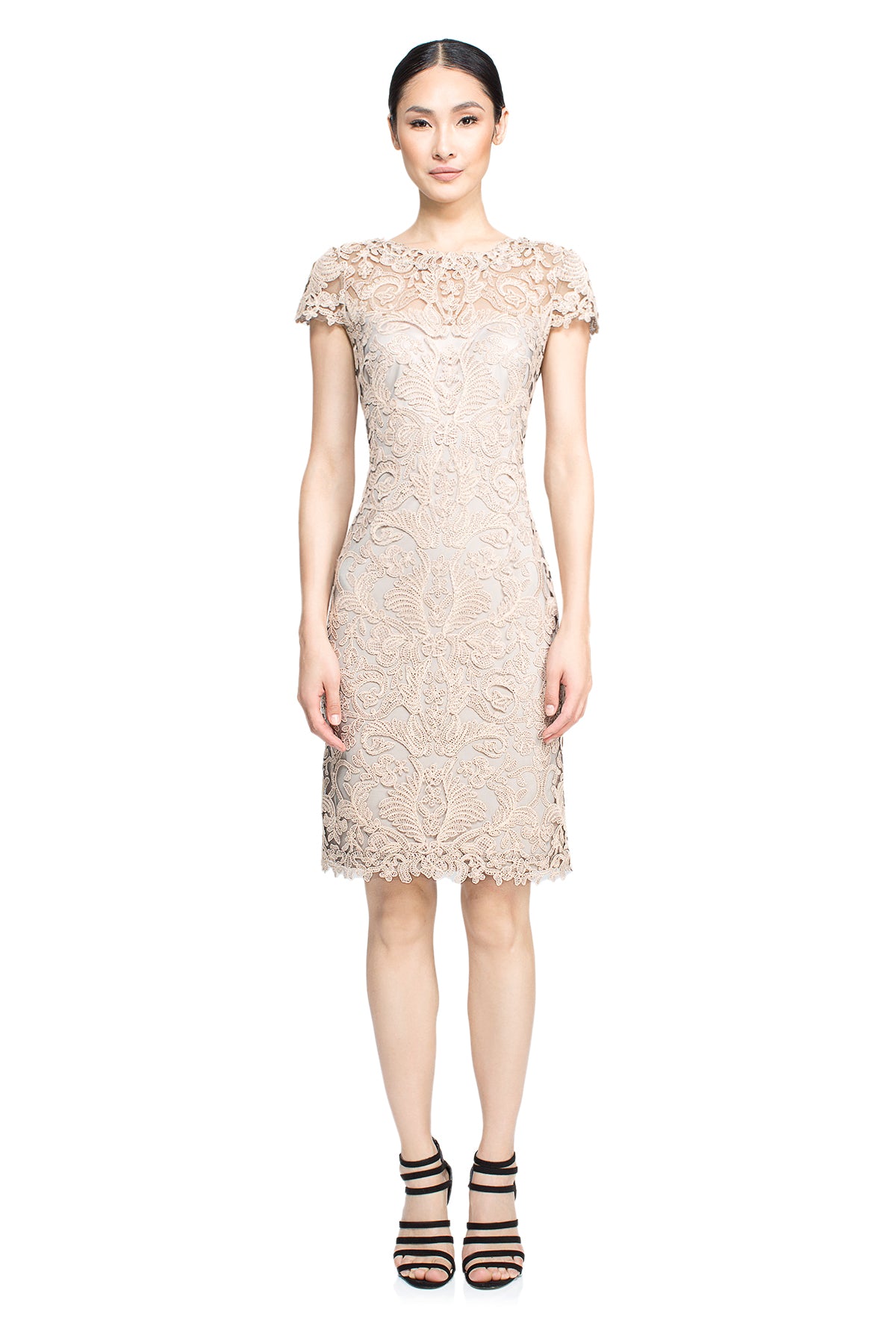 Tadashi Shoji - Corded Embroidery on Tulle Cap Sleeve Dress