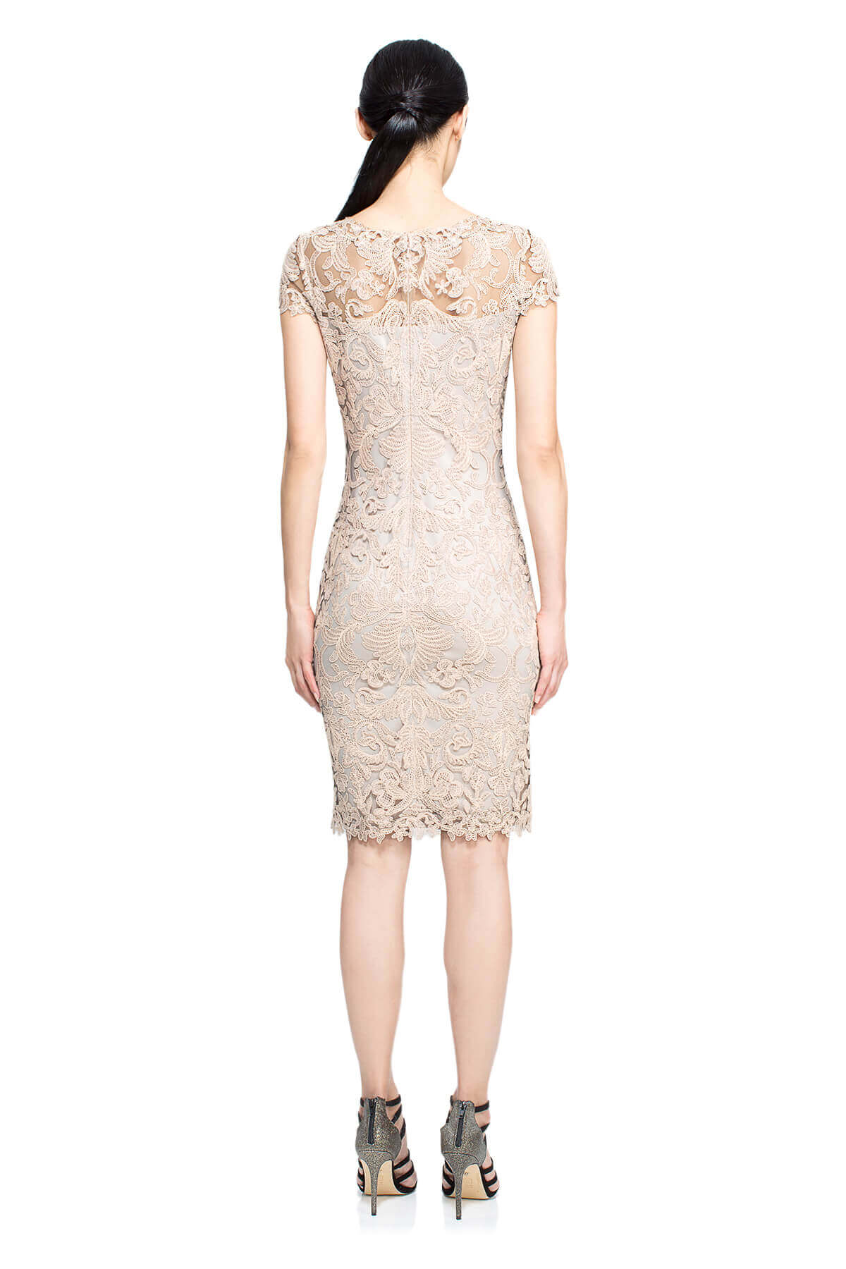 Tadashi Shoji Petite - Corded Embroidery on Tulle Cap Sleeve Dress