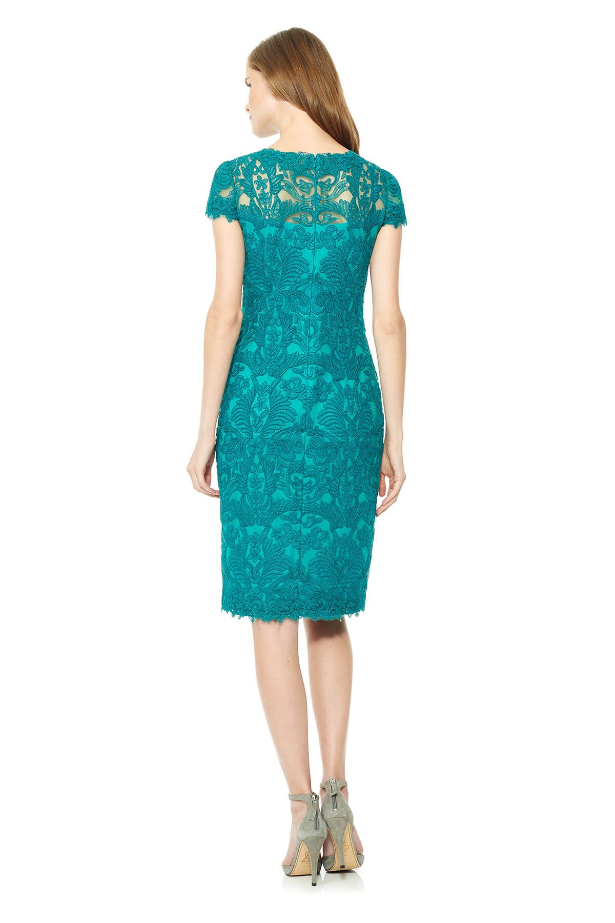 Tadashi Shoji - Corded Embroidery on Tulle Cap Sleeve Dress