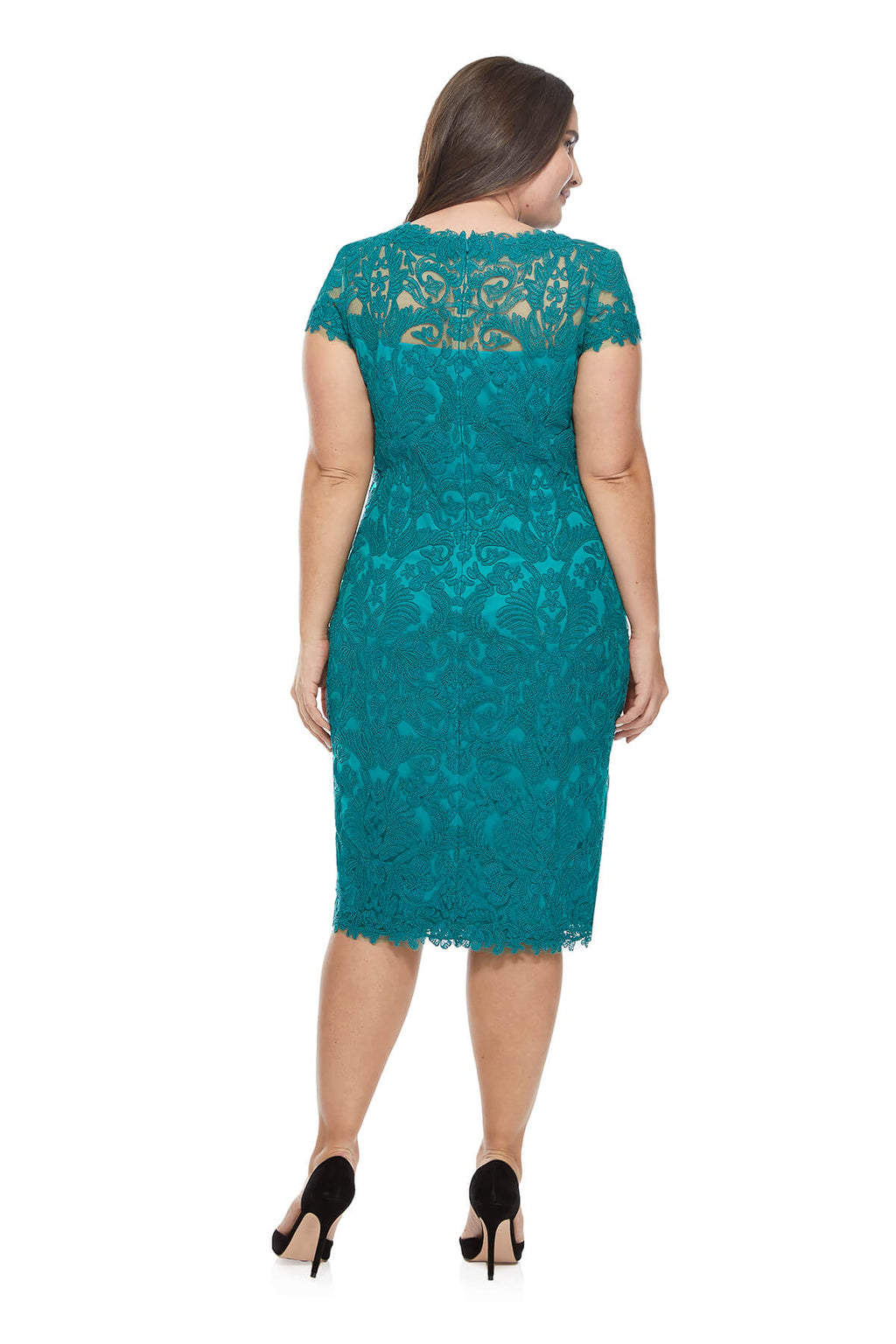 Tadashi Shoji  Plus Size - Corded Embroidery on Tulle Cap Sleeve Dress