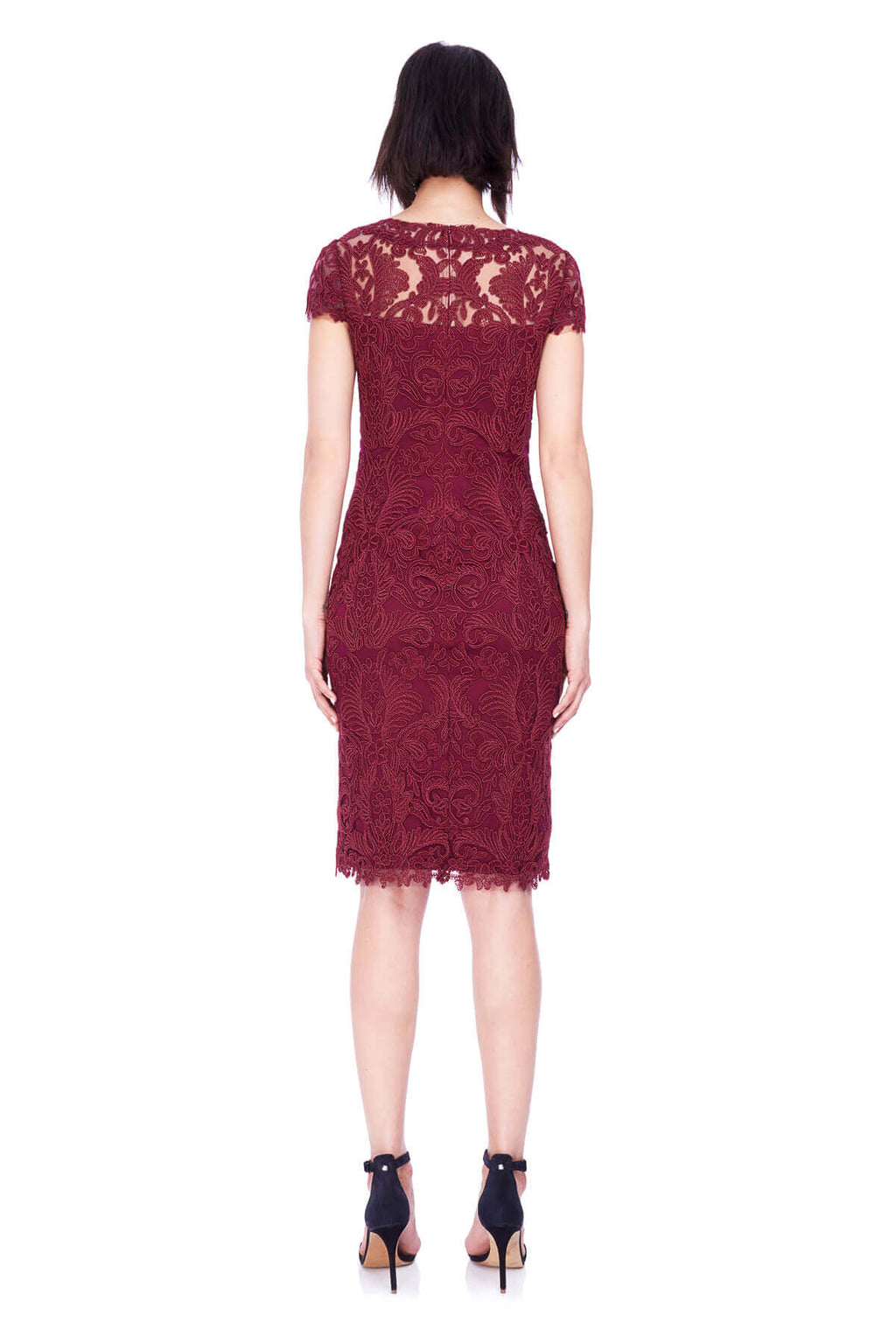 Tadashi Shoji Petite - Corded Embroidery on Tulle Cap Sleeve Dress
