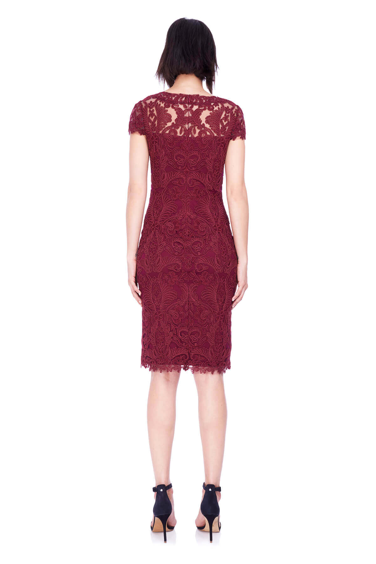 Tadashi Shoji Petite - Corded Embroidery on Tulle Cap Sleeve Dress