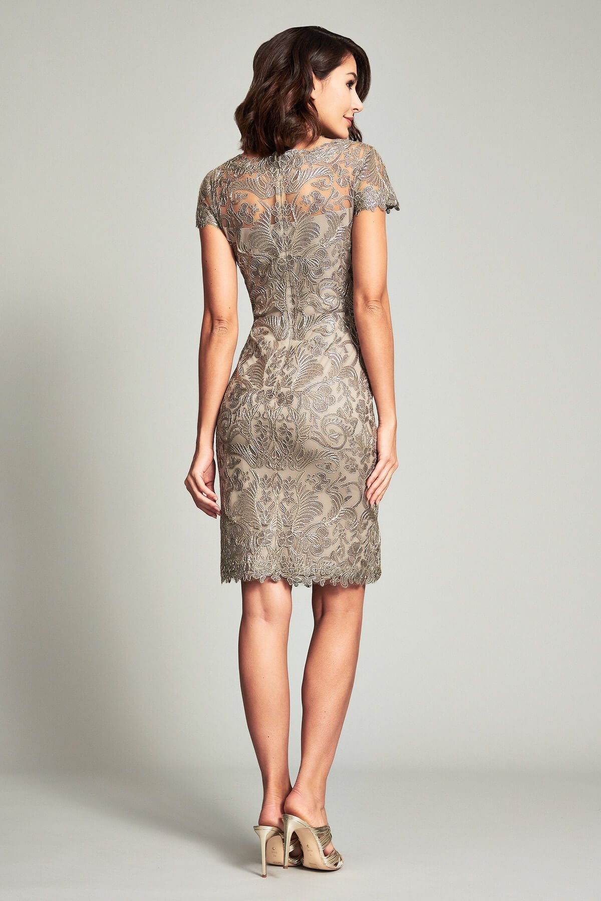 Corded Embroidery on Tulle Cap Sleeve Dress