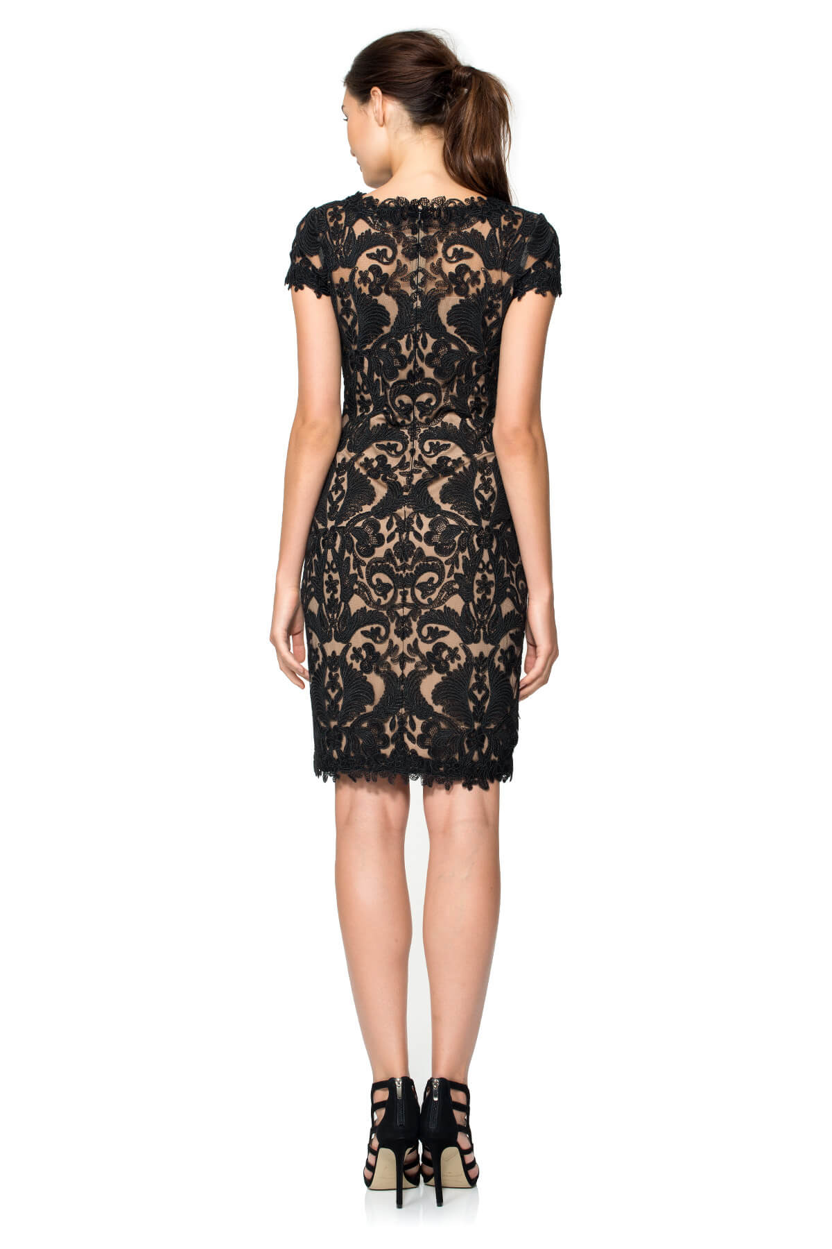 Corded Embroidery on Tulle Cap Sleeve Dress
