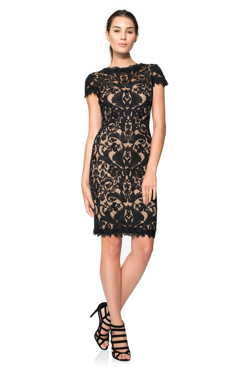 Corded Embroidery on Tulle Cap Sleeve Dress