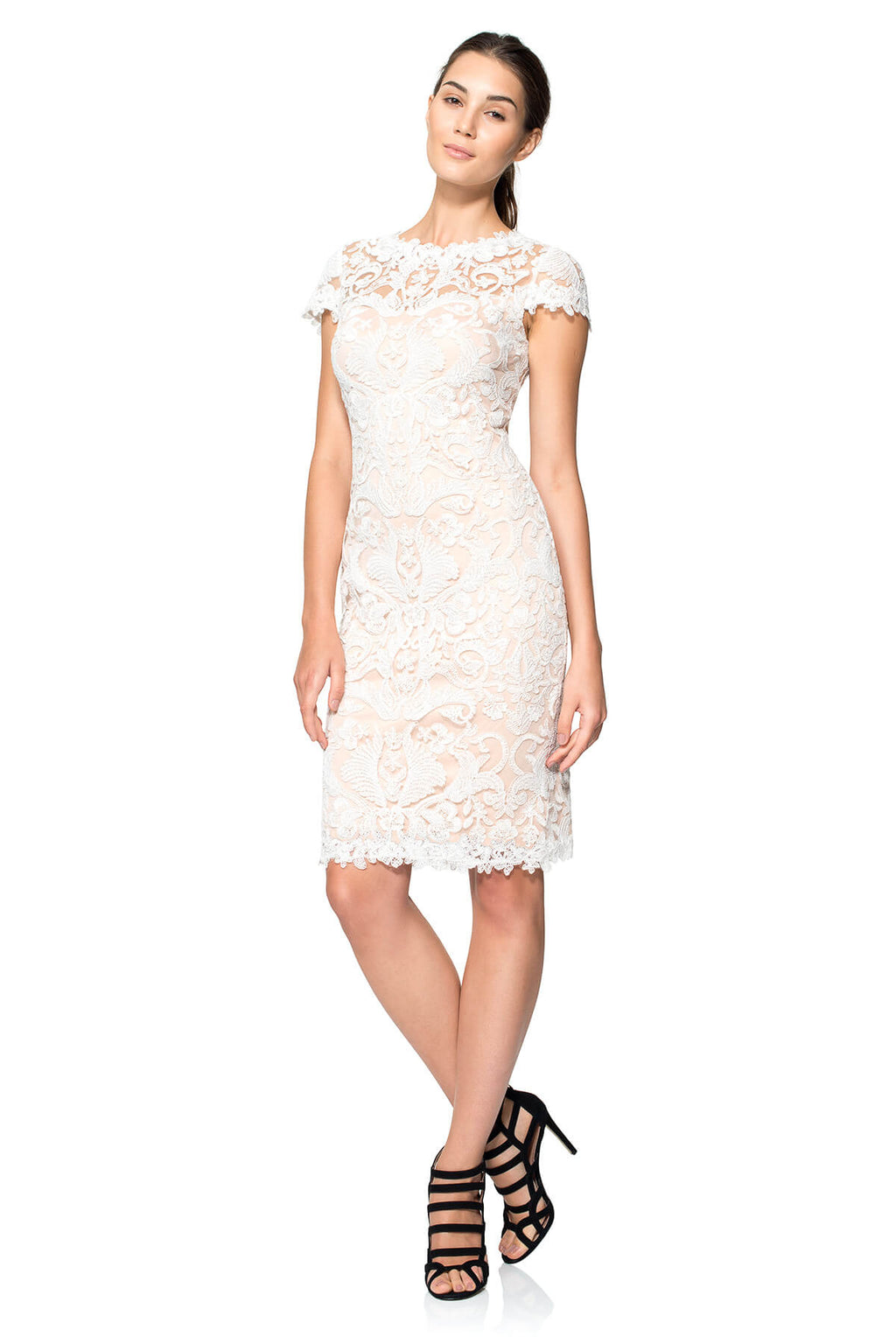 Tadashi Shoji - Corded Embroidery on Tulle Cap Sleeve Dress