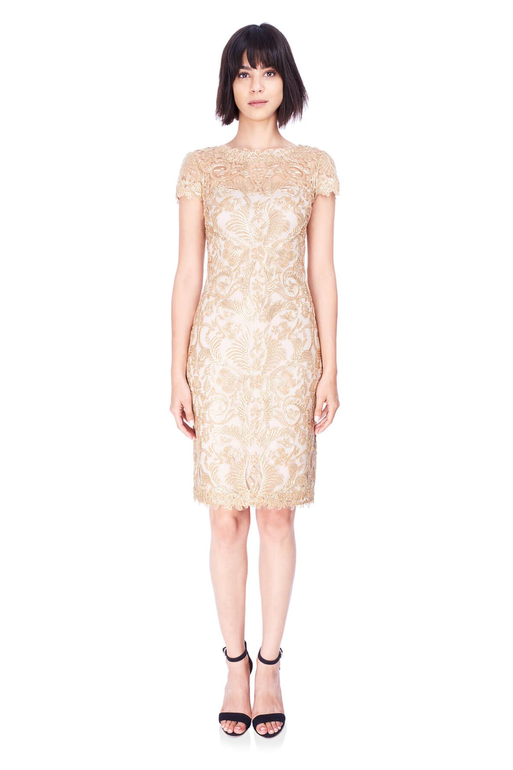Tadashi Shoji - Corded Embroidery on Tulle Cap Sleeve Dress