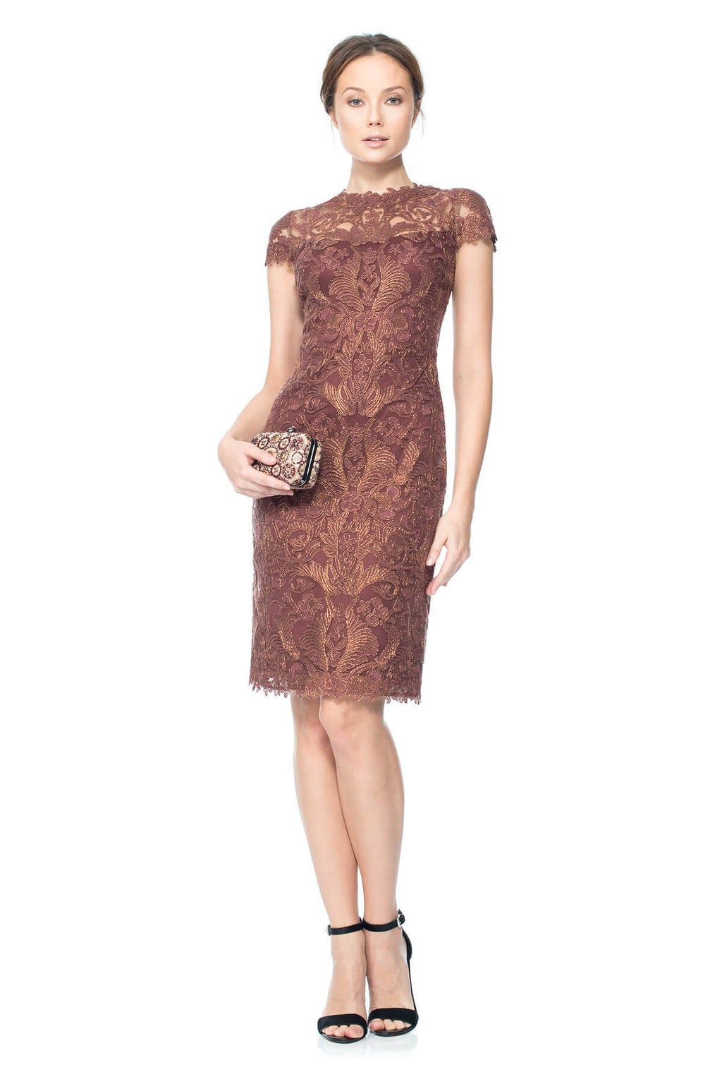 Corded Embroidery on Tulle Cap Sleeve Dress