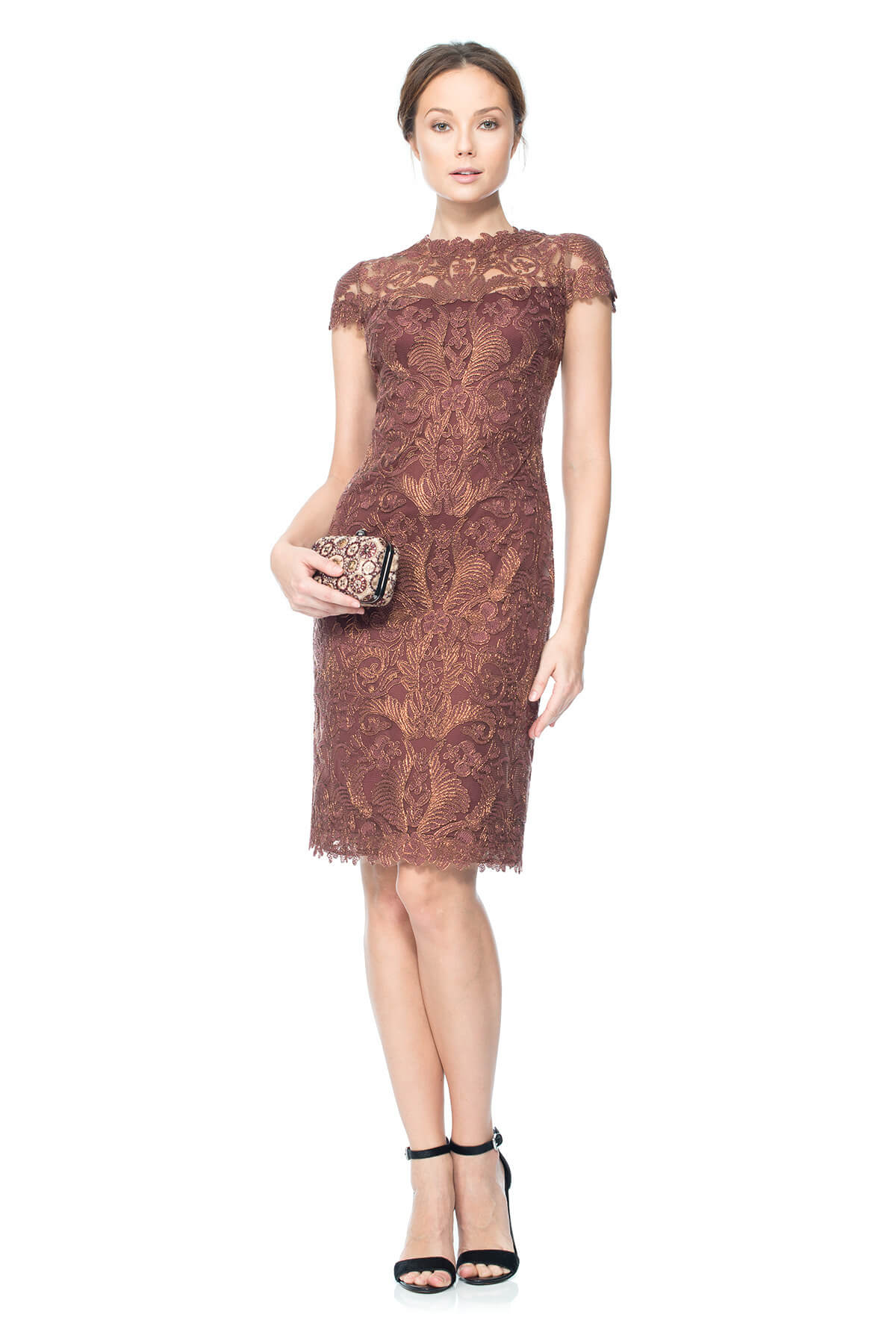 Corded Embroidery on Tulle Cap Sleeve Dress - PETITE