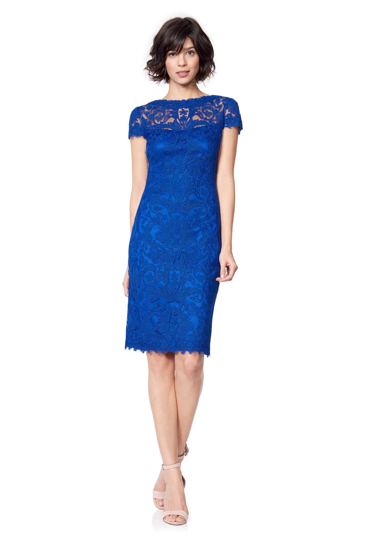 Tadashi Shoji - Corded Embroidery on Tulle Cap Sleeve Dress