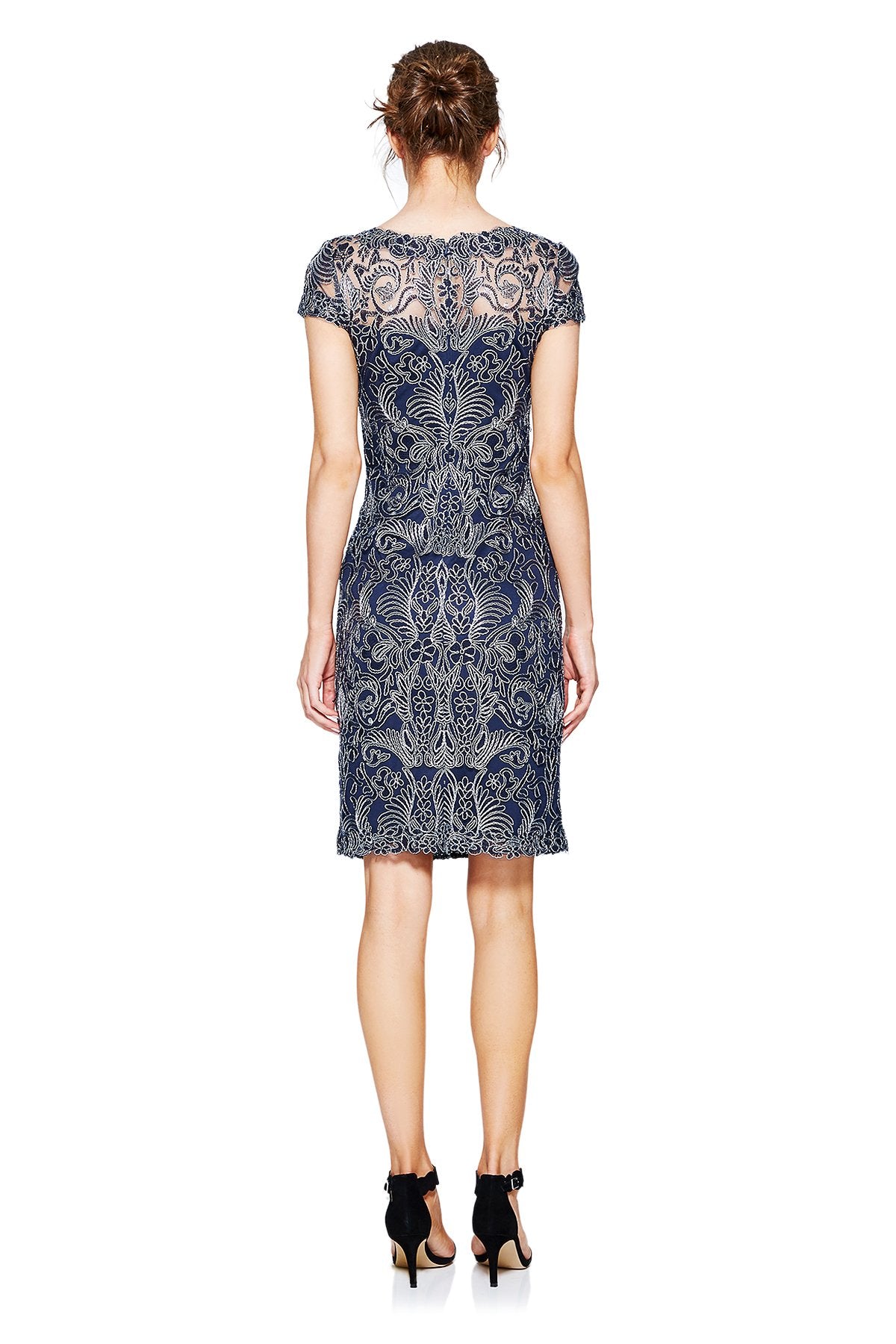 Tadashi Shoji - Corded Embroidery on Tulle Cap Sleeve Dress