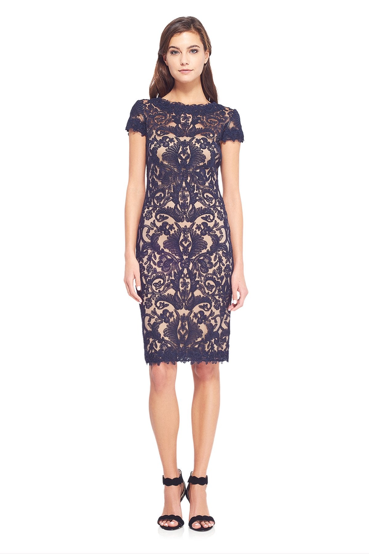 Tadashi Shoji - Corded Embroidery on Tulle Cap Sleeve Dress