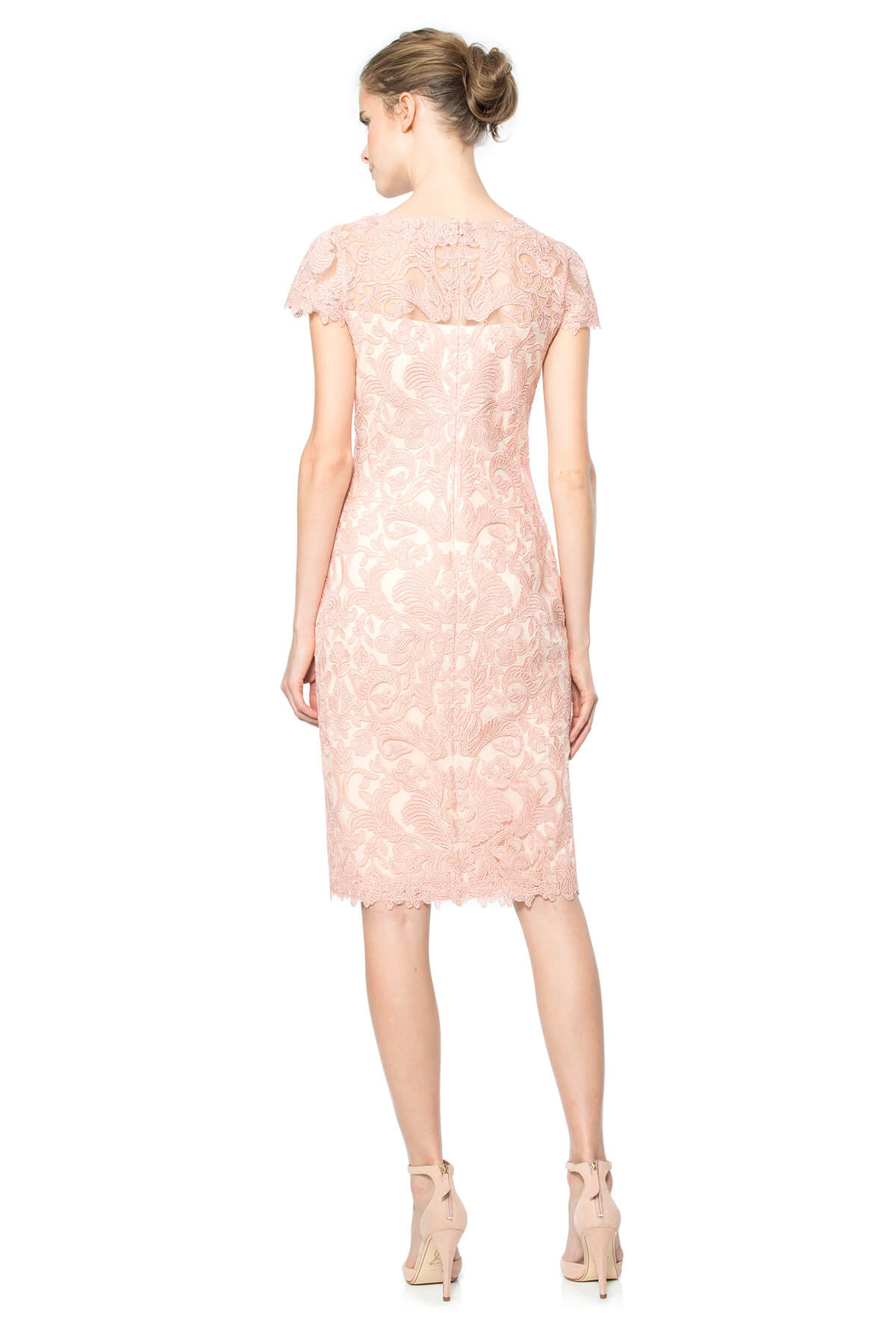 Tadashi Shoji Petite Size - Corded Embroidery on Tulle Cap Sleeve Dress