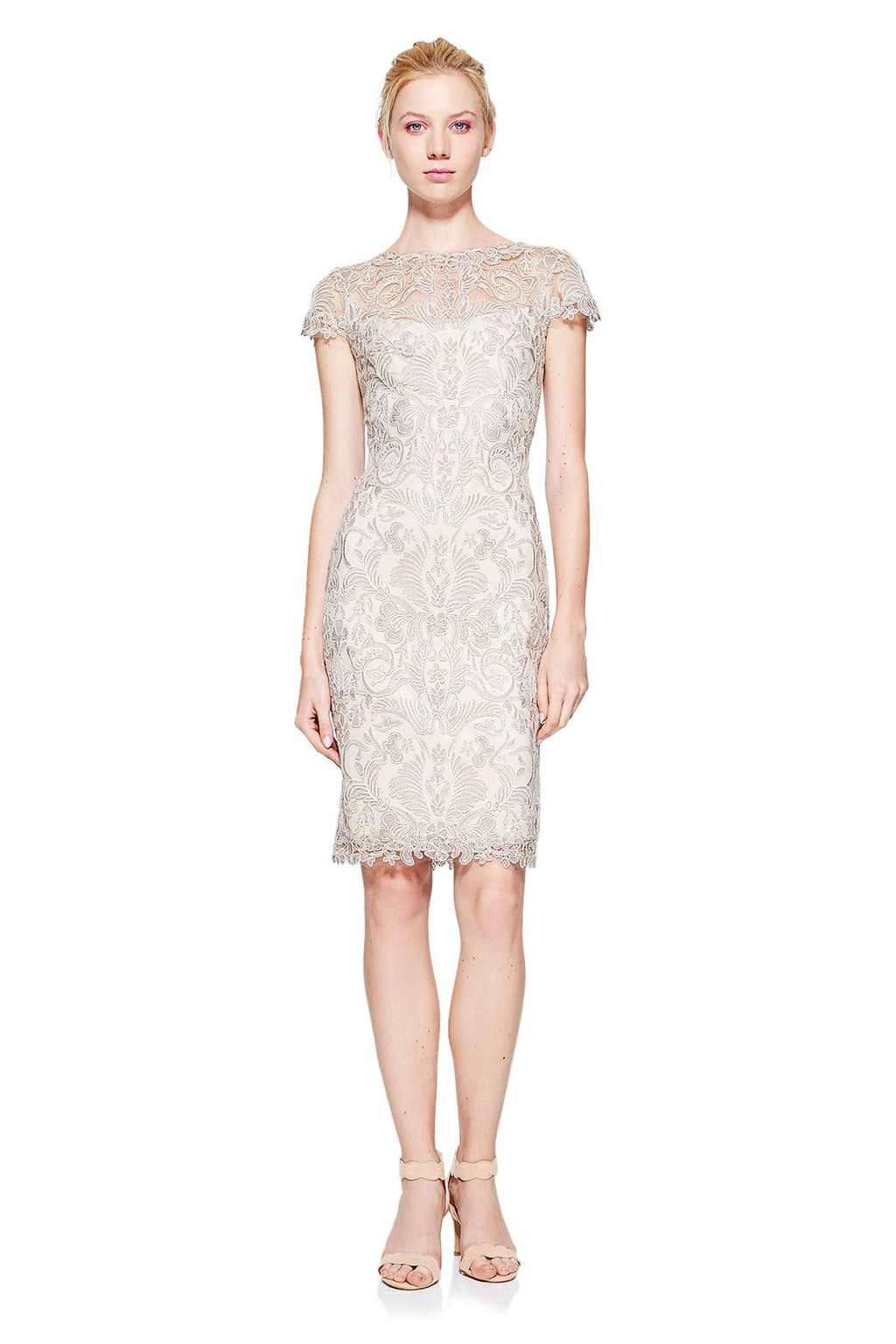 Corded Embroidery on Tulle Cap Sleeve Dress