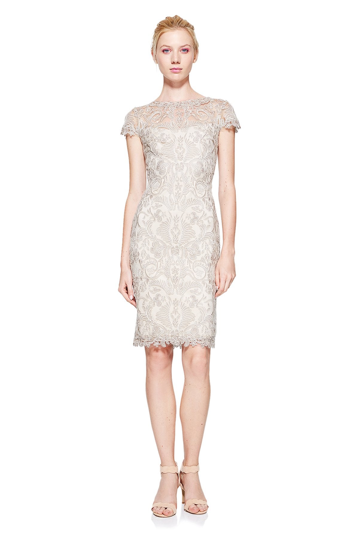 Corded Embroidery on Tulle Cap Sleeve Dress