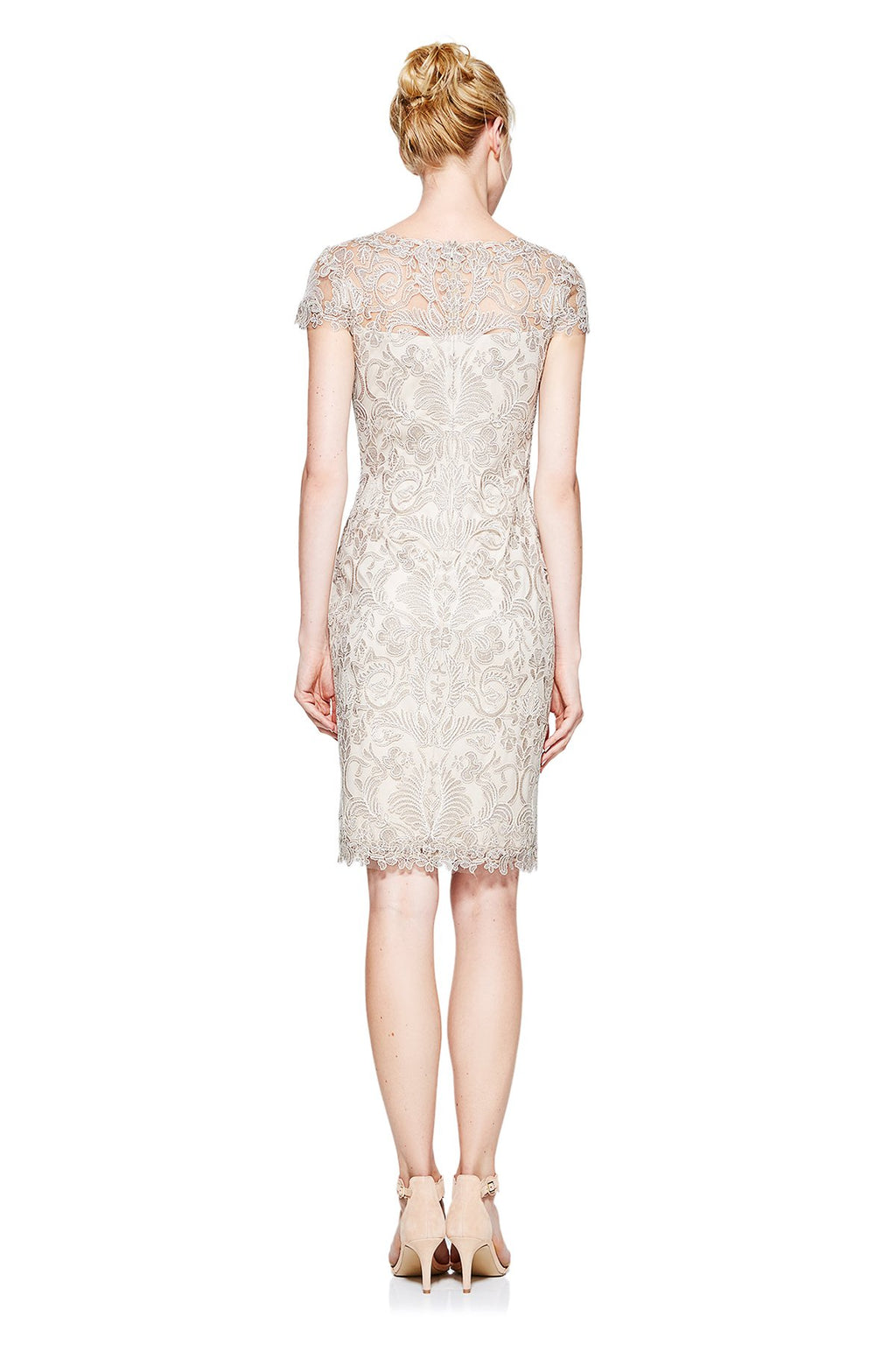 Corded Embroidery on Tulle Cap Sleeve Dress