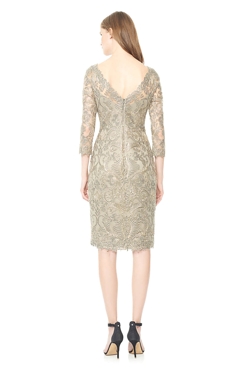 Tadashi Shoji Petite - Corded Embroidery on Tulle 3/4 Sleeve Dress