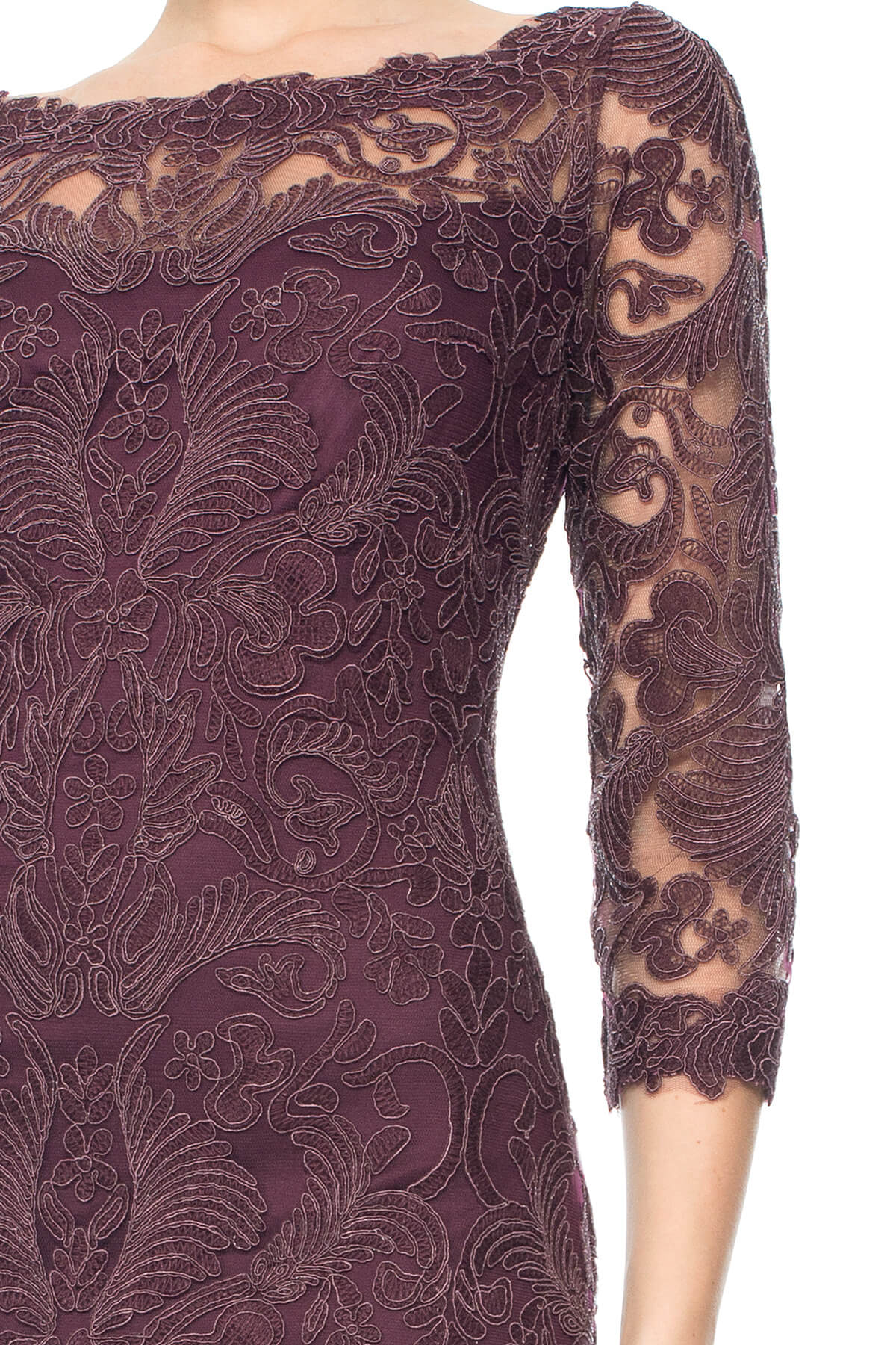 Corded Embroidery on Tulle 3/4 Sleeve Dress