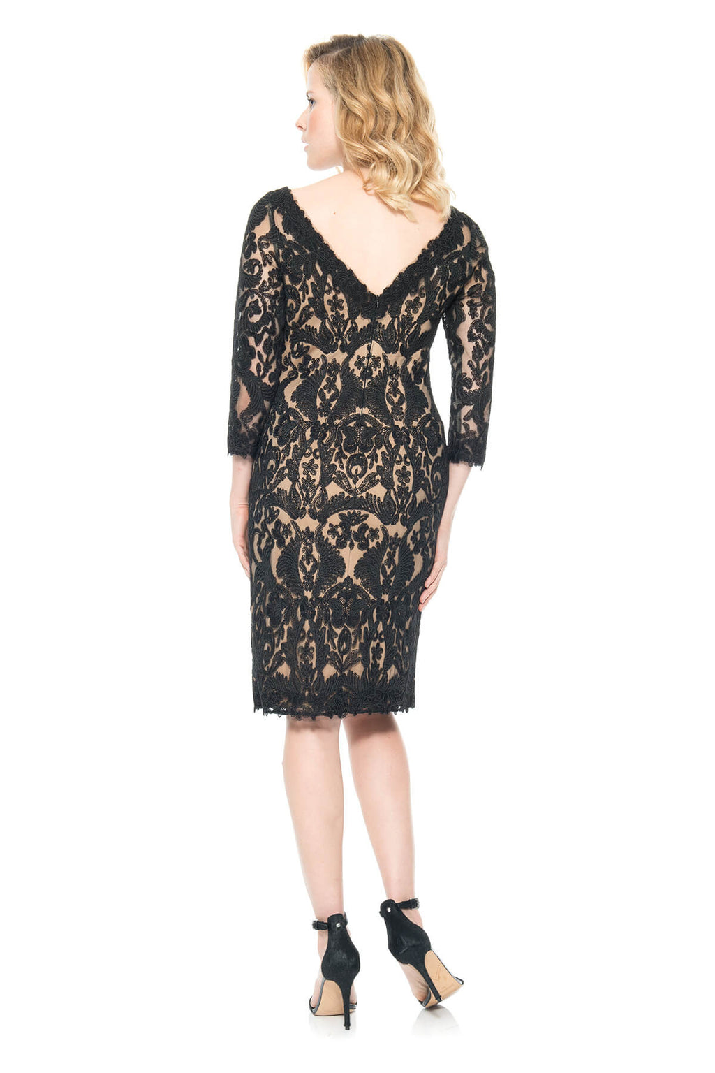 Tadashi Shoji - Corded Embroidery on Tulle 3/4 Sleeve Dress