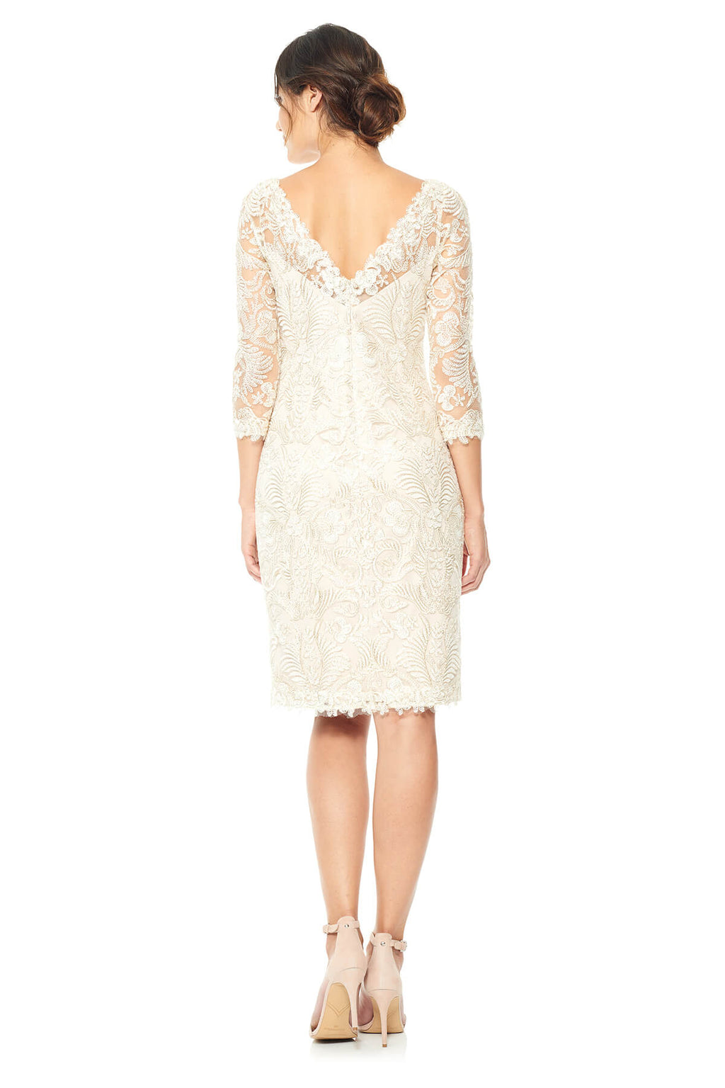 Tadashi Shoji - Corded Embroidery on Tulle 3/4 Sleeve Dress
