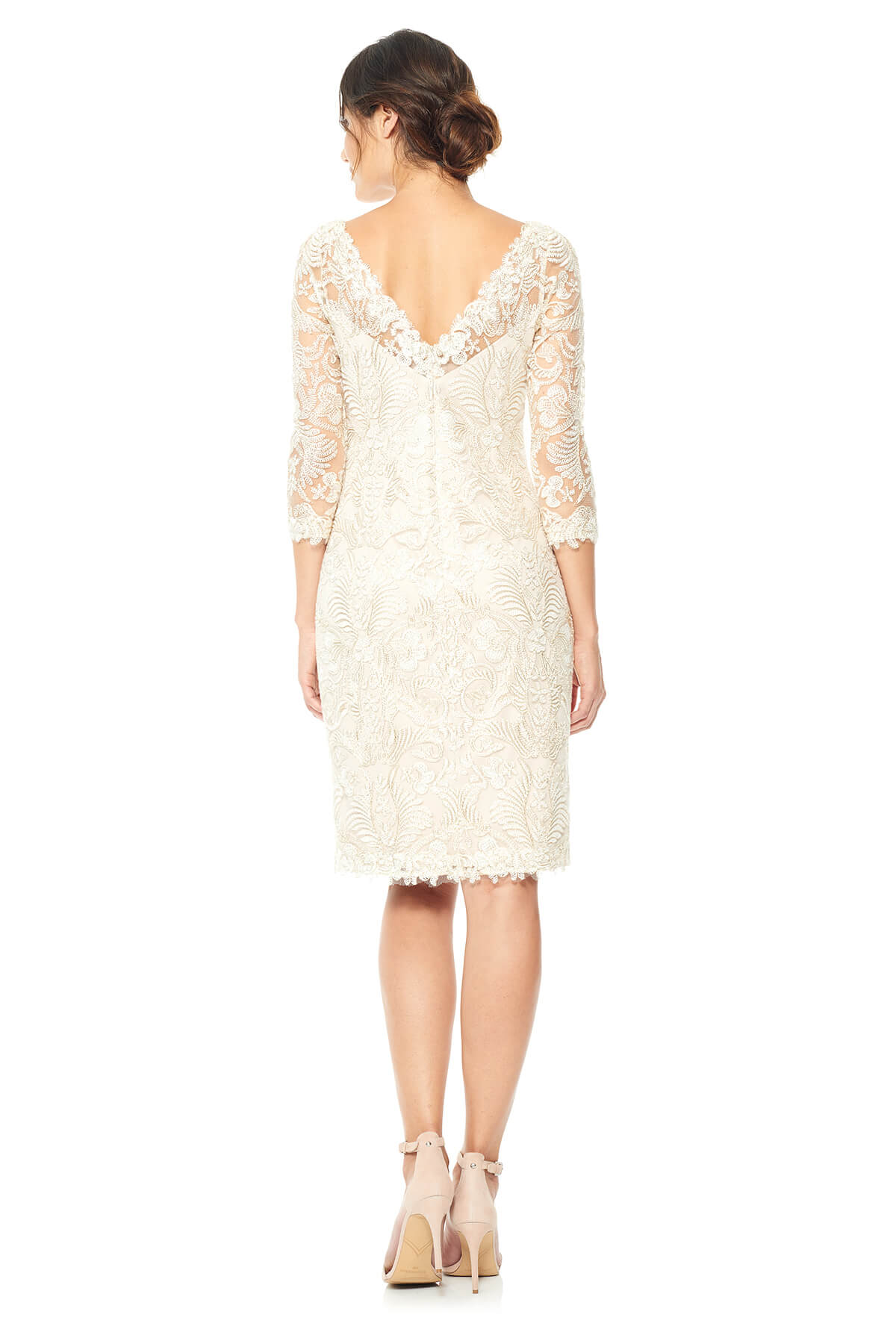 Tadashi Shoji - Corded Embroidery on Tulle 3/4 Sleeve Dress