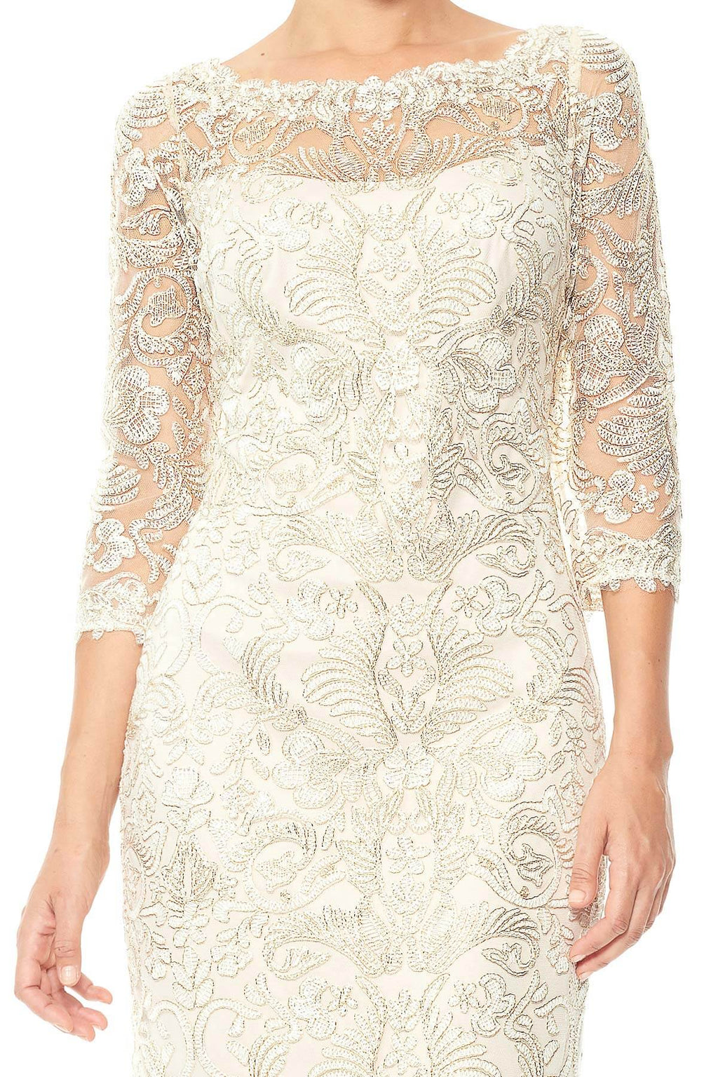Tadashi Shoji - Corded Embroidery on Tulle 3/4 Sleeve Dress - Detail