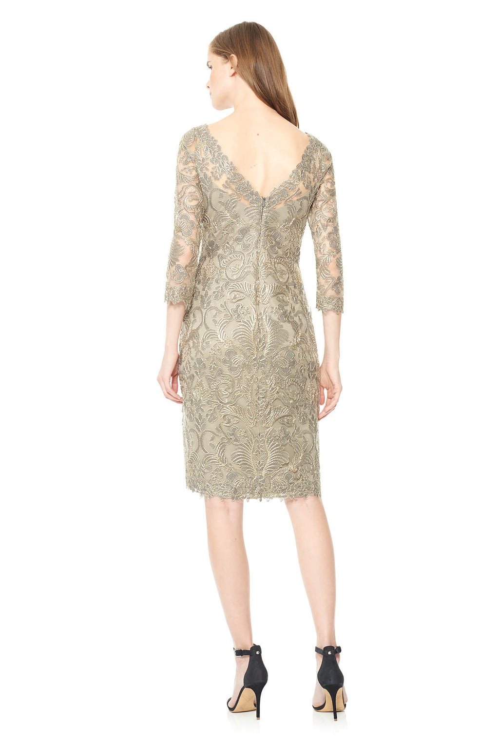 Tadashi Shoji - Corded Embroidery on Tulle 3/4 Sleeve Dress