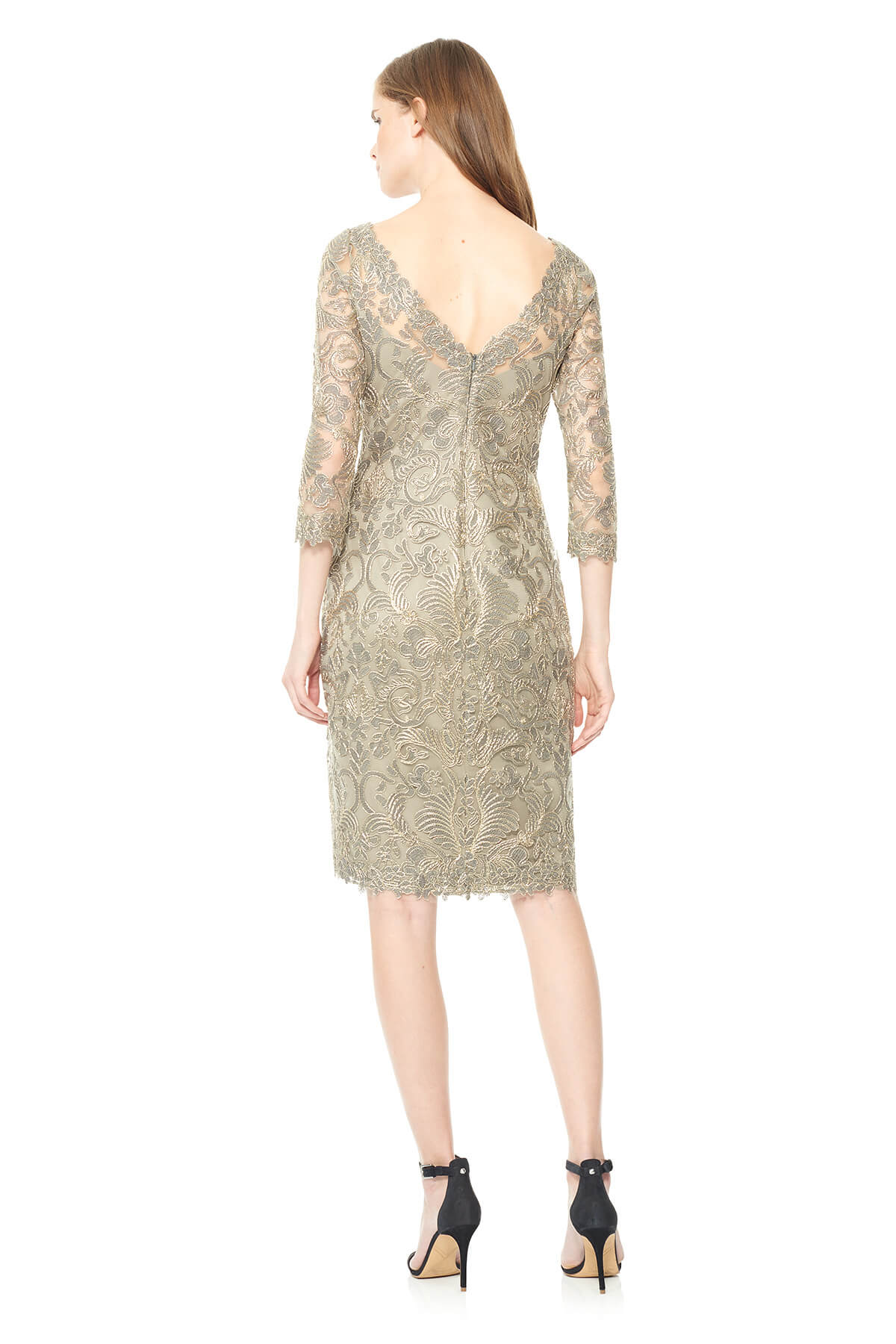 Tadashi Shoji - Corded Embroidery on Tulle 3/4 Sleeve Dress