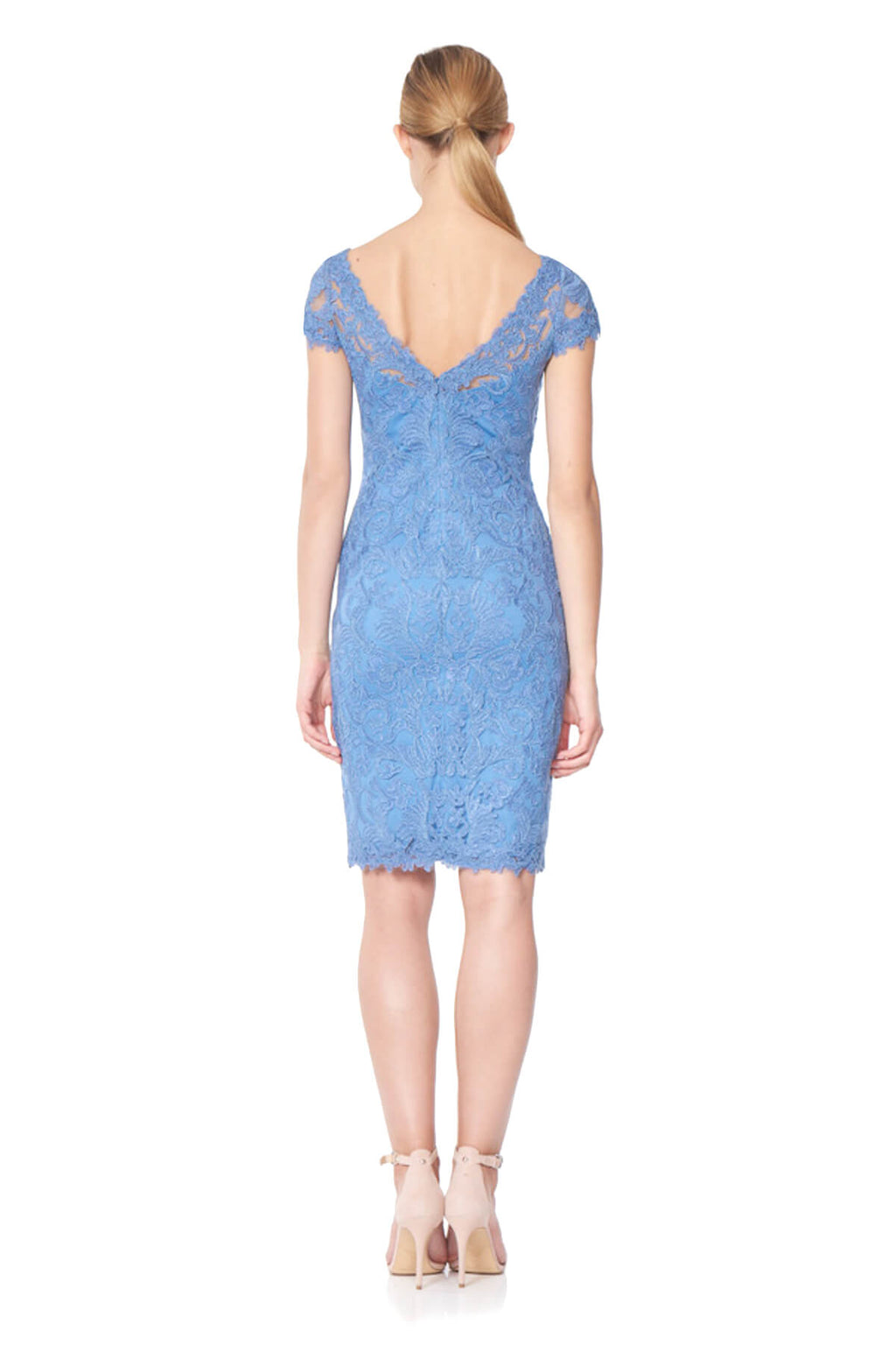Tadashi Shoji - Corded Embroidery on Tulle Dress with Sheer Illusion Neckline