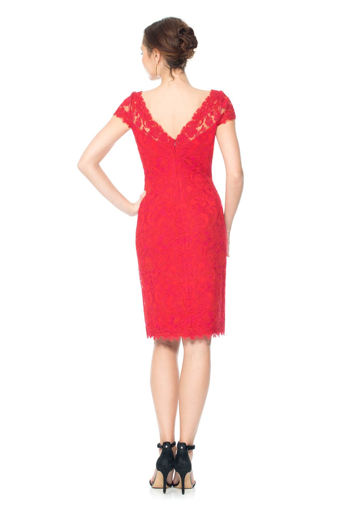 Tadashi Shoji - Corded Embroidery on Tulle Dress with Sheer illusion Neckline
