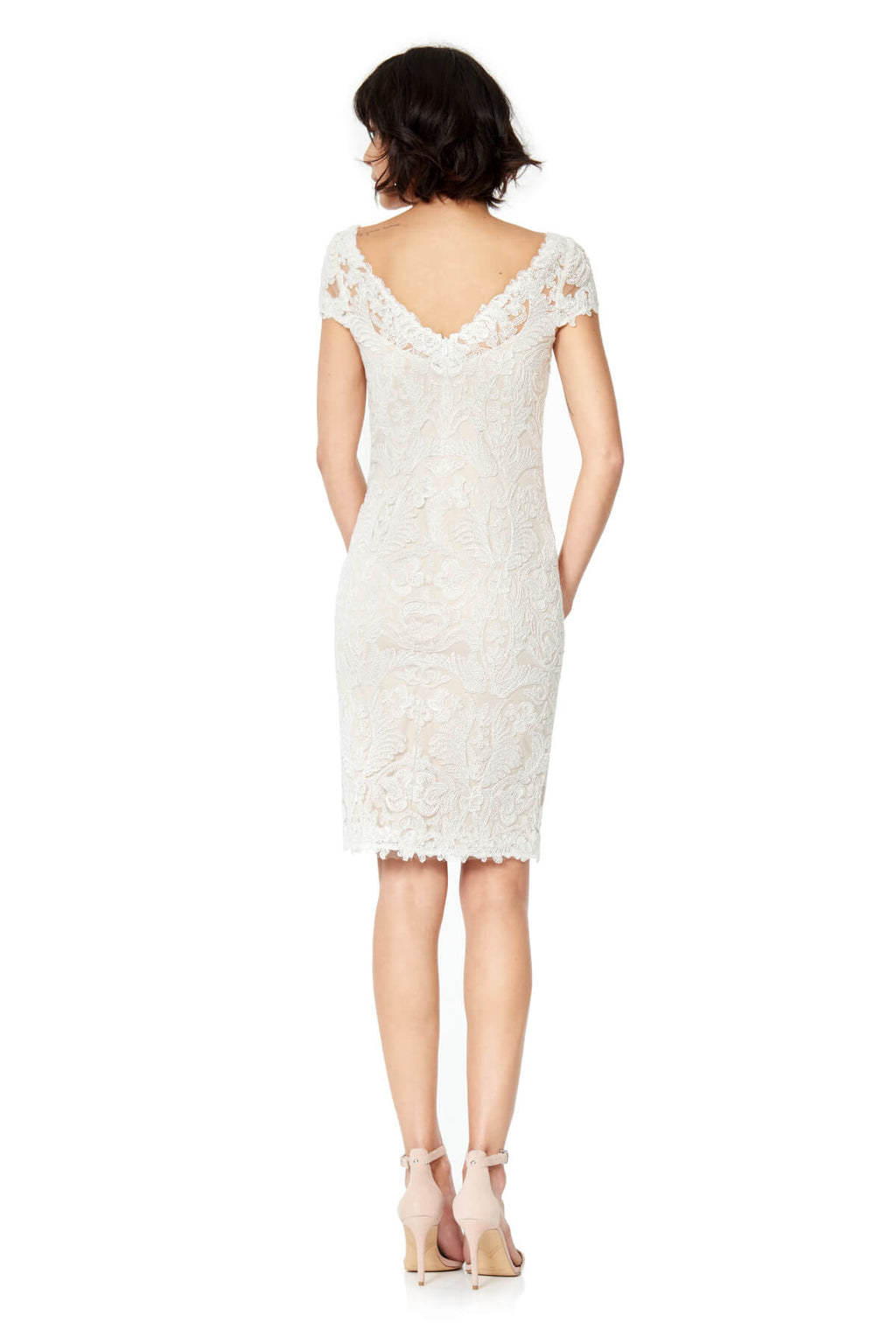 Tadashi Shoji - Corded Embroidery on Tulle Dress with Sheer Illusion Neckline