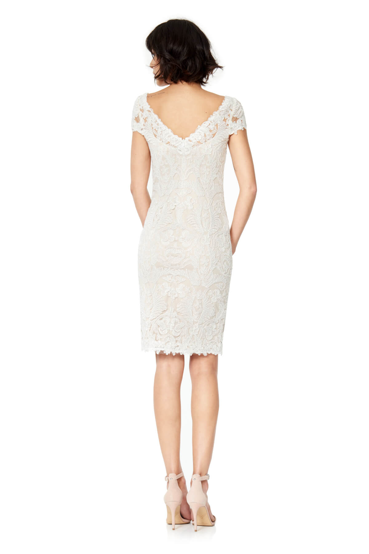 Tadashi Shoji - Corded Embroidery on Tulle Dress with Sheer Illusion Neckline