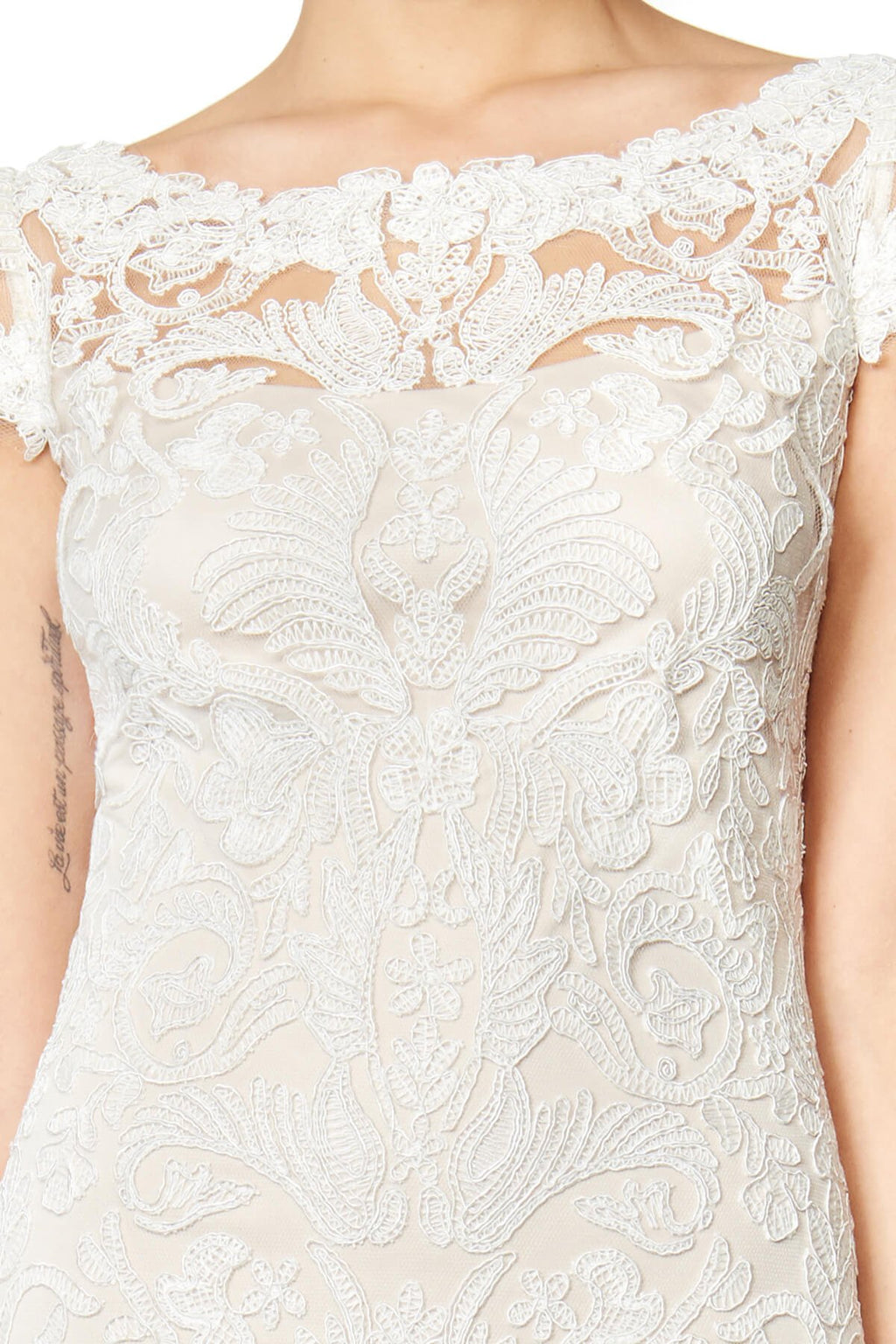 Tadashi Shoji - Corded Embroidery on Tulle Dress with Sheer Illusion Neckline - Detail