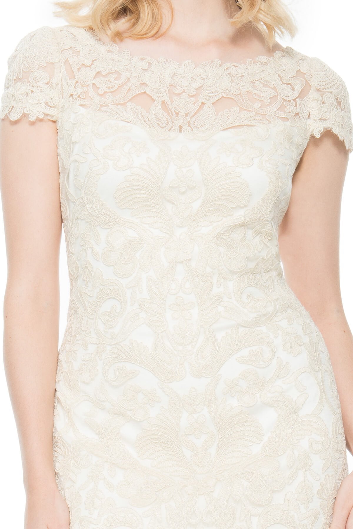 Corded Embroidery on Tulle Dress with Sheer Illusion Neckline