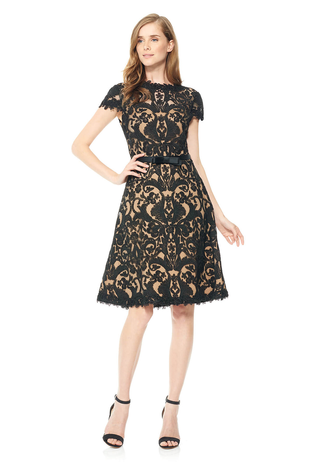 Tadashi Shoji - Corded Embroidery on Tulle A-Line Dress