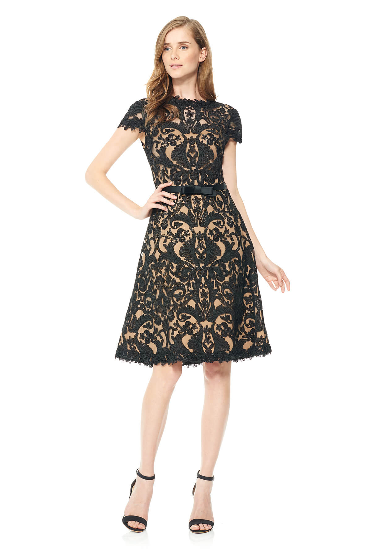 Tadashi Shoji - Corded Embroidery on Tulle A-Line Dress