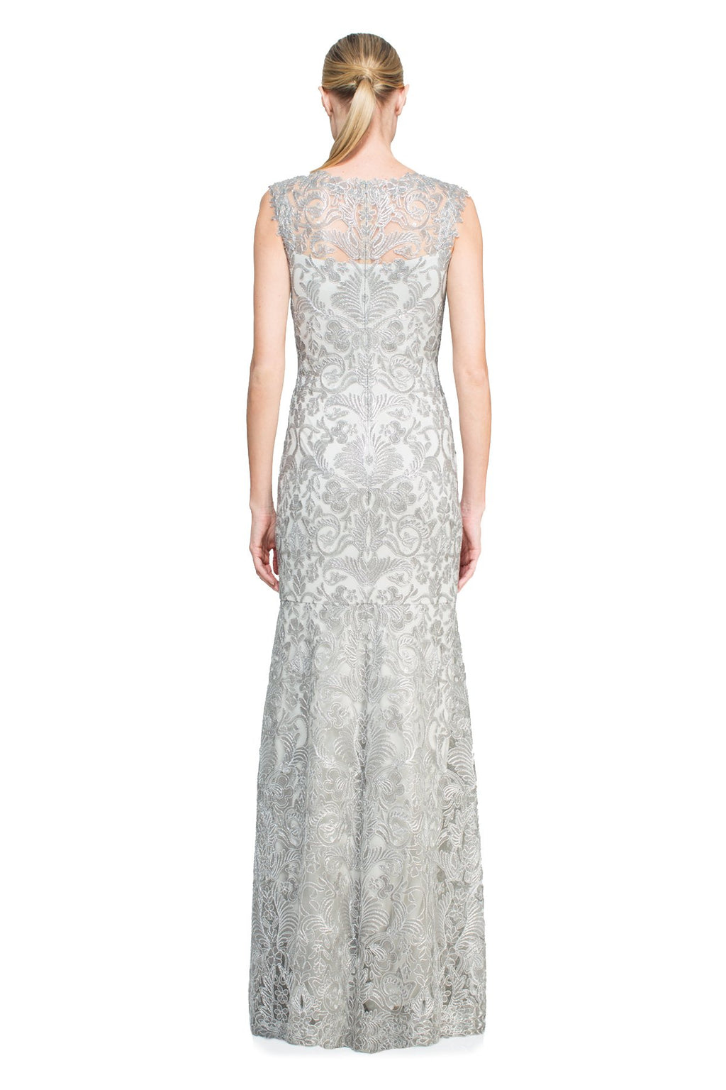 Tadashi Shoji - Metallic Corded Embroidery on Tulle V-Neck Gown