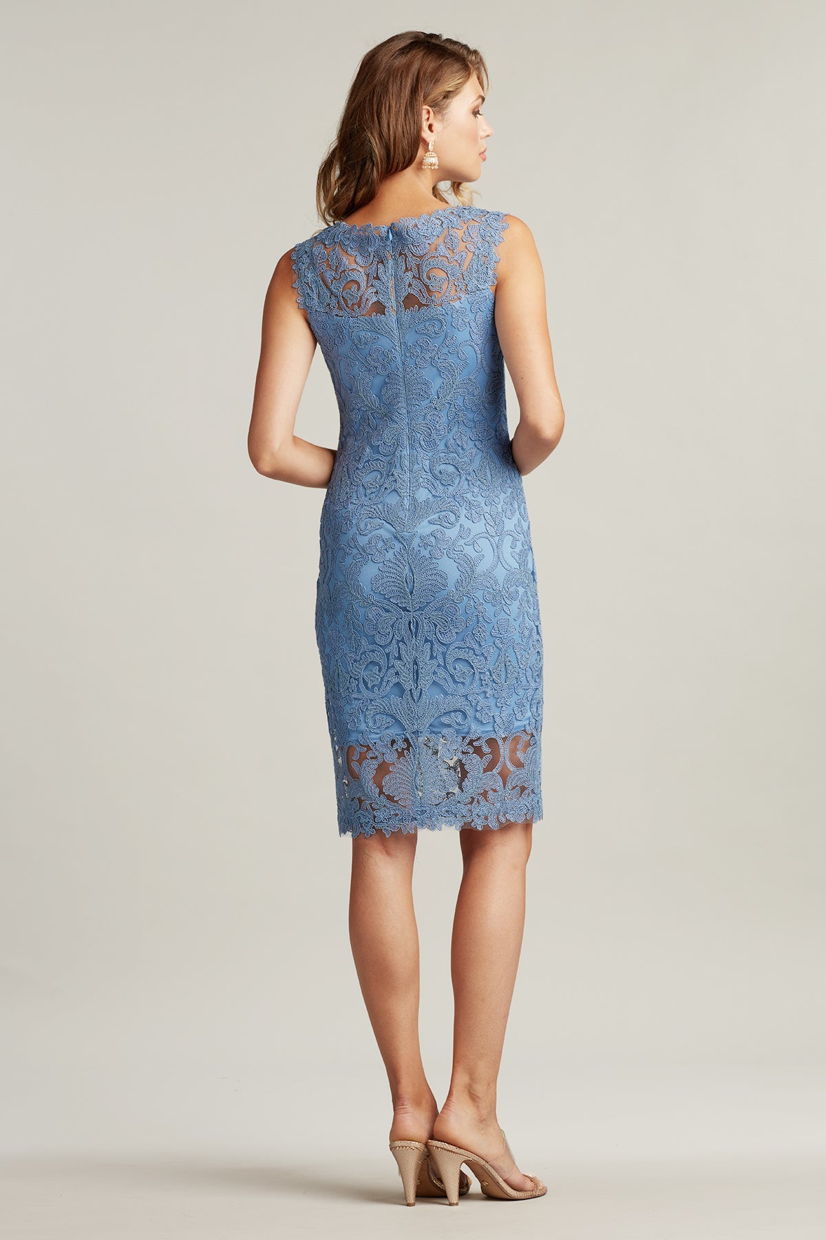 Corded Embroidery on Tulle V-Neck Sheath Dress