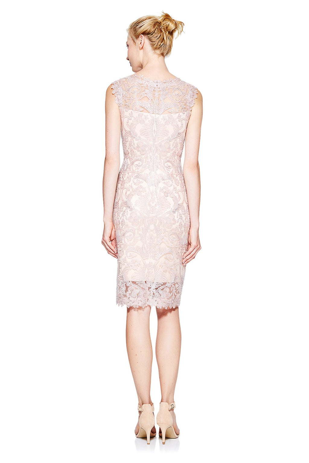 Tadashi Shoji - Metallic Corded Embroidery on Tulle V-Neck Sheath Dress