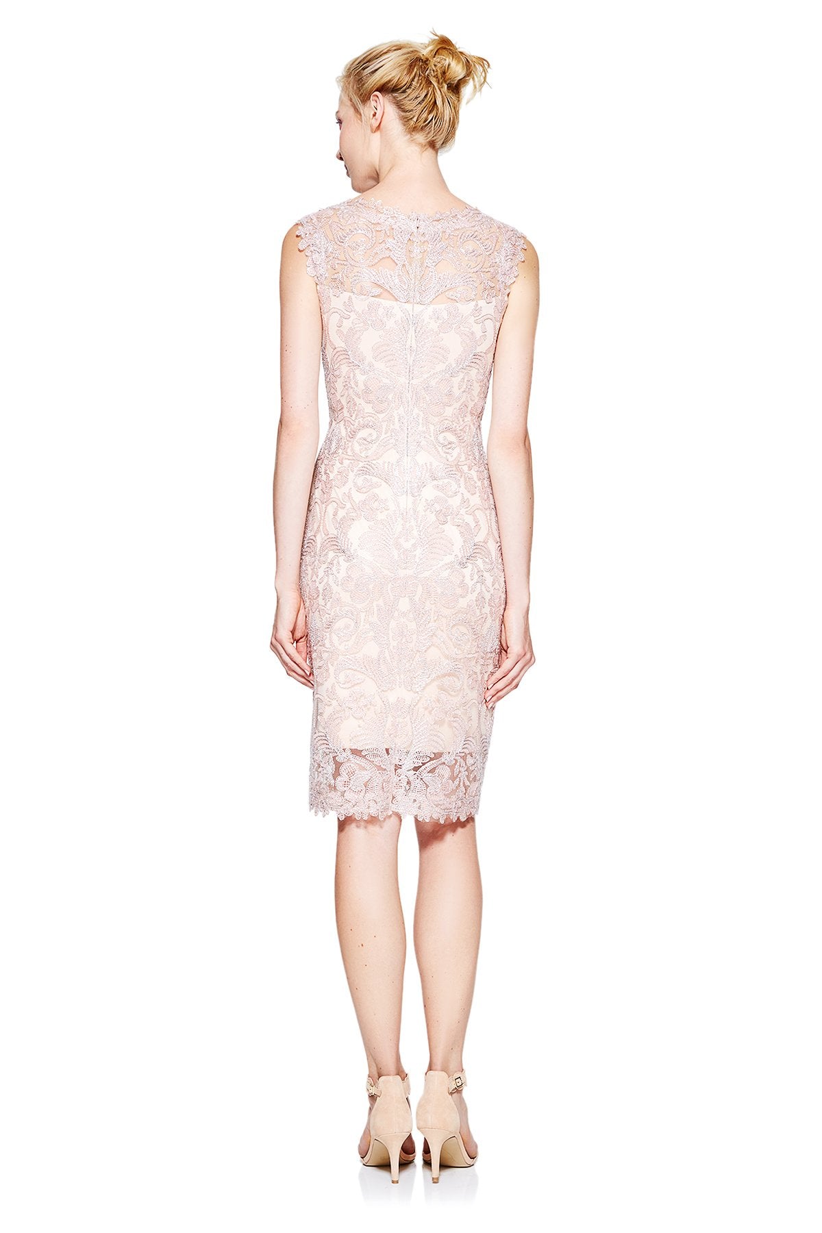 Tadashi Shoji - Metallic Corded Embroidery on Tulle V-Neck Sheath Dress
