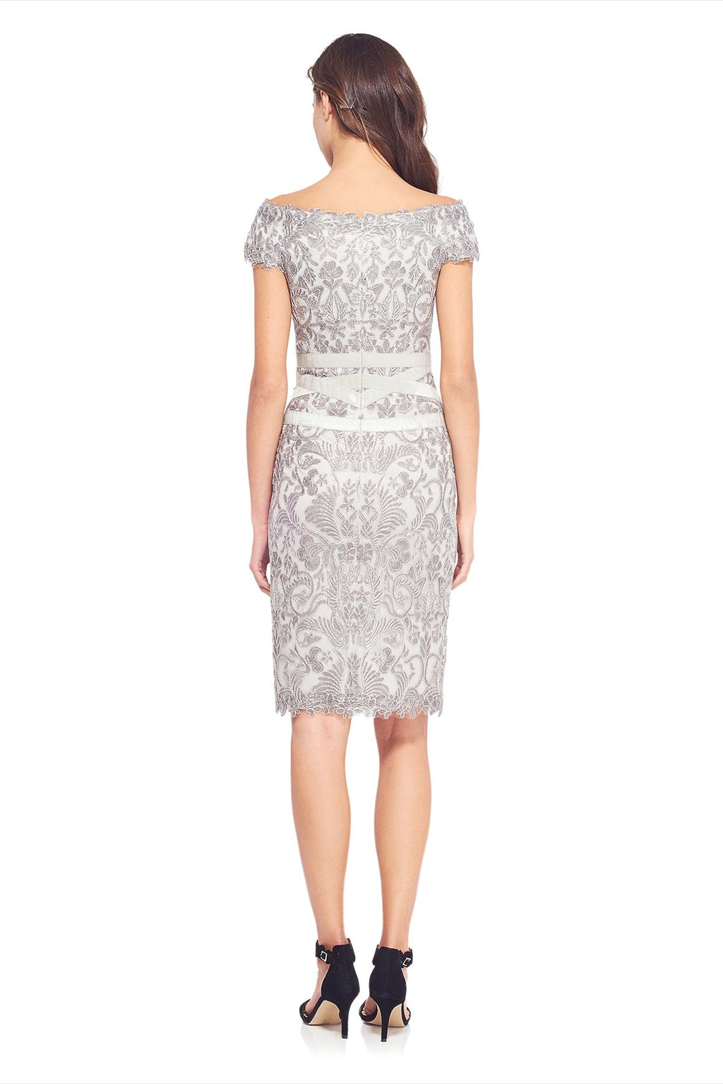 Corded Embroidery on Tulle Dress with Ribbon Detail