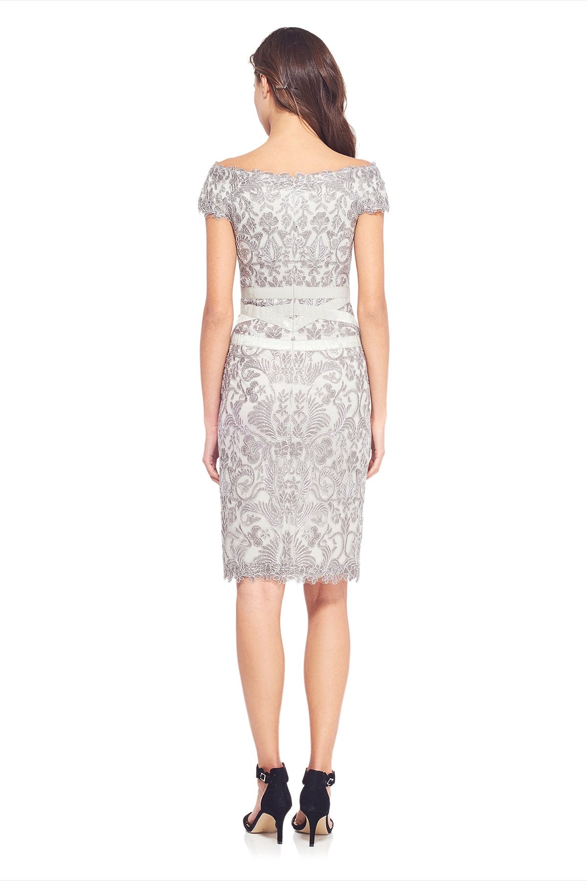 Corded Embroidery on Tulle Dress with Ribbon Detail