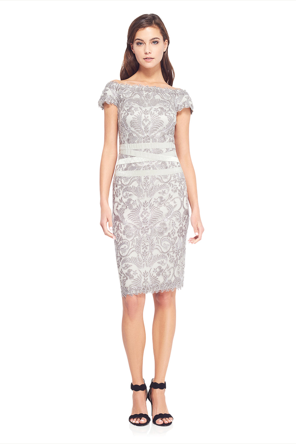 Corded Embroidery on Tulle Dress with Ribbon Detail
