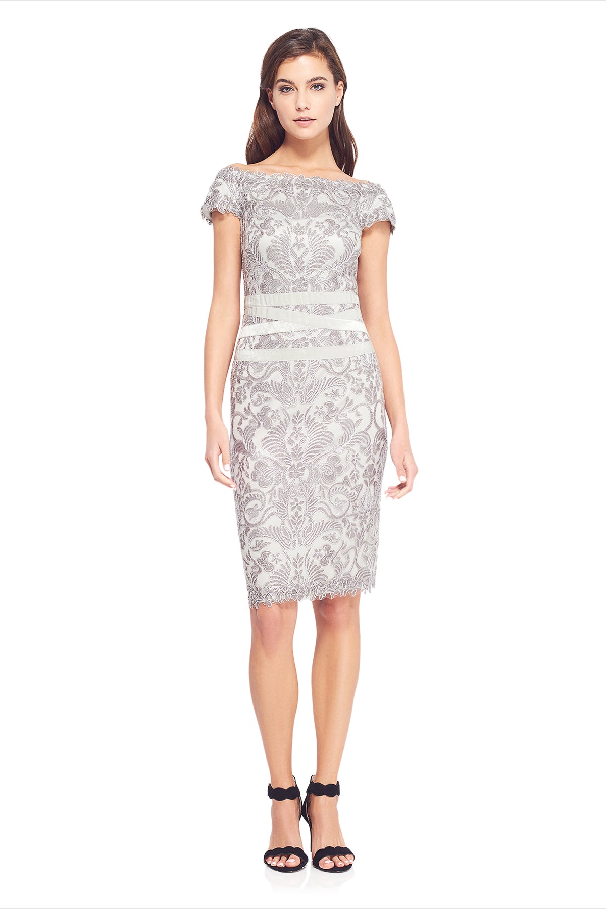 Corded Embroidery on Tulle Dress with Ribbon Detail
