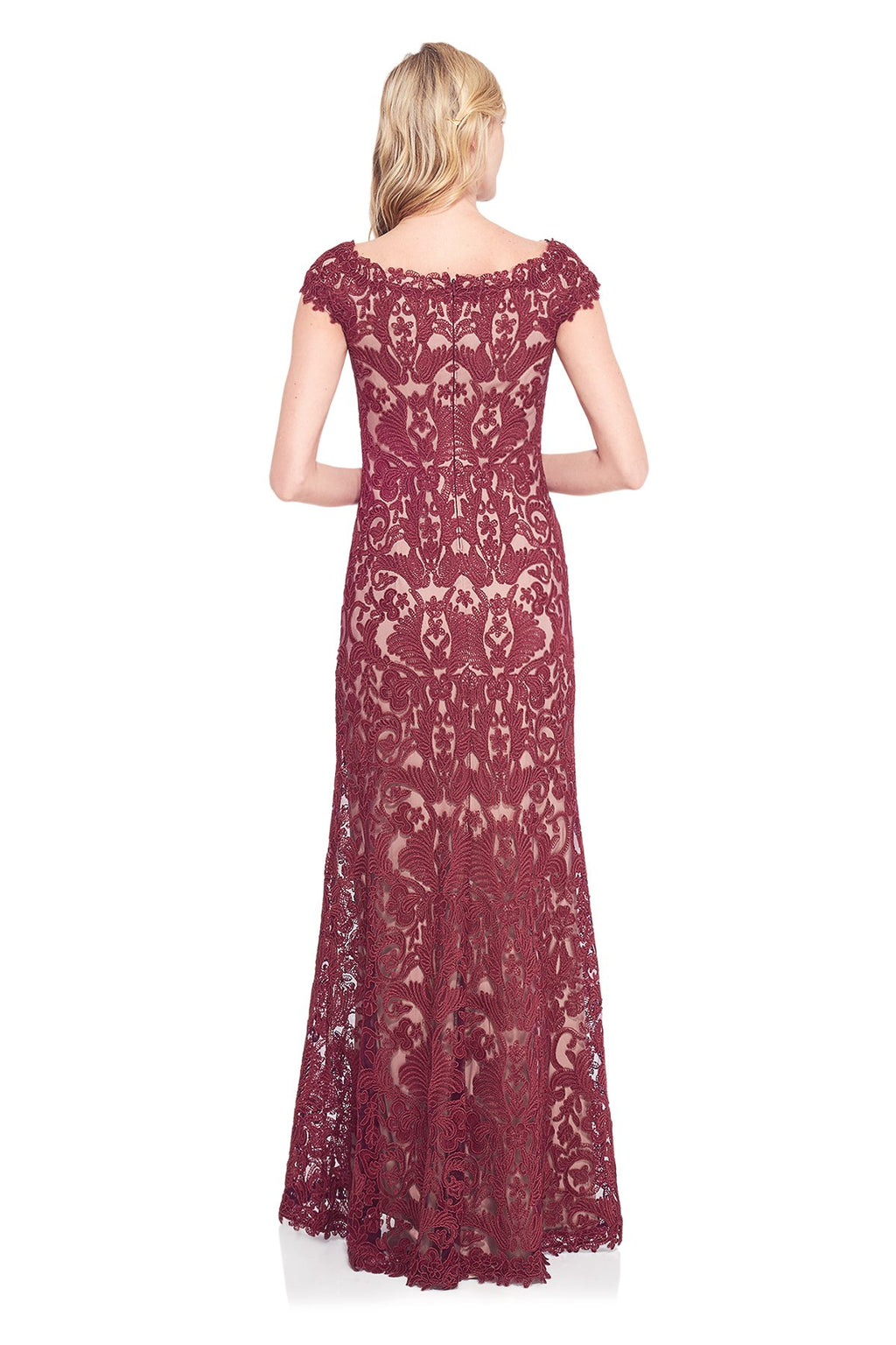 Tadashi Shoji - Corded Embroidery on Tulle Cap Sleeve Gown
