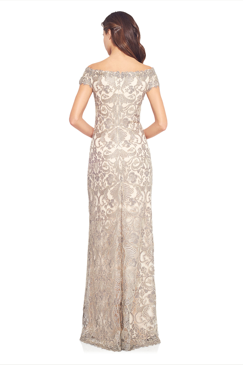Corded Embroidery on Tulle Cap Sleeve Gown